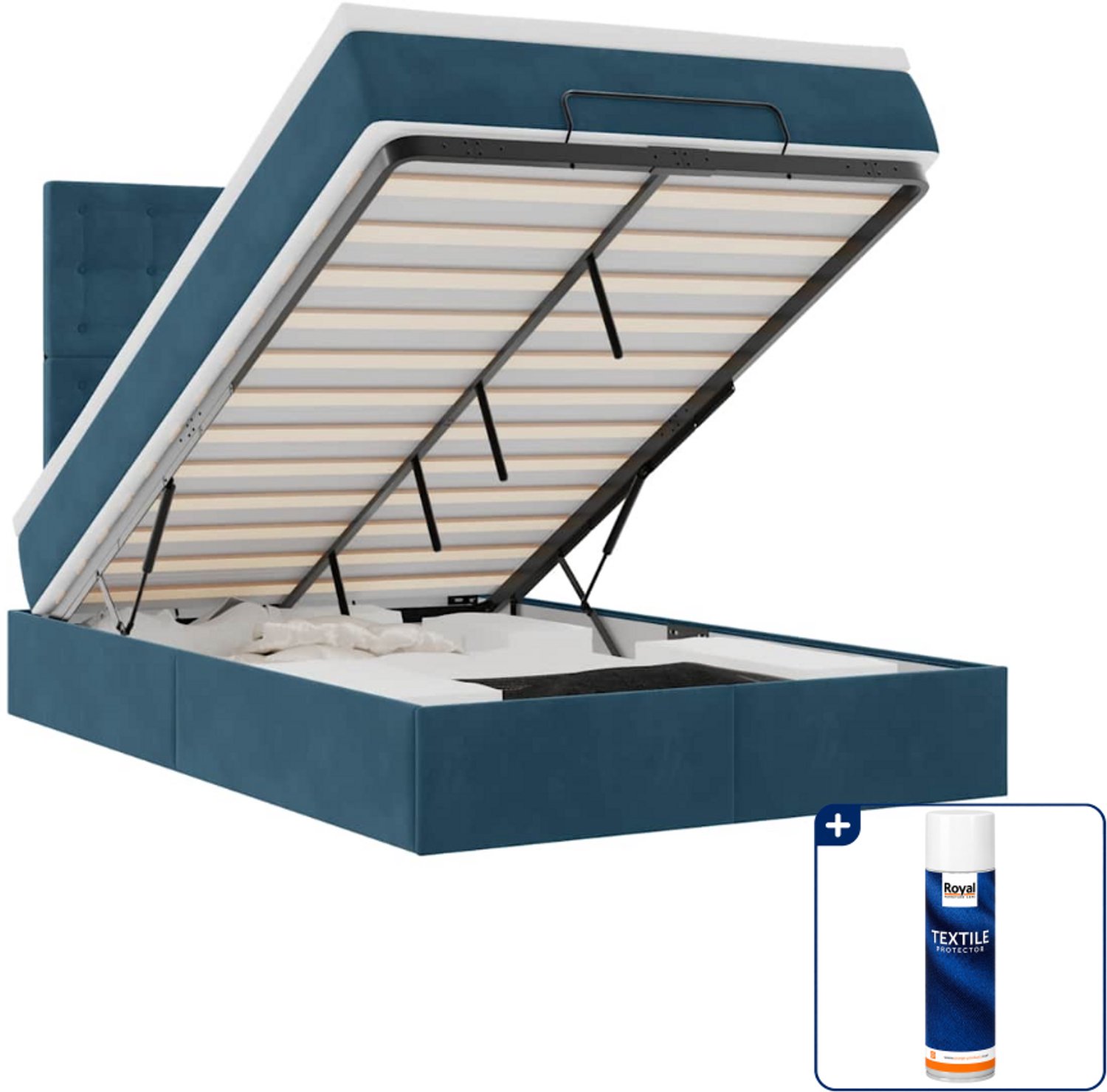 vidaXL ottoman bed met matras - 120 x 200 cm - fluweel - donkerblauw - Inclusief textielbeschermer 500 ml Zwart