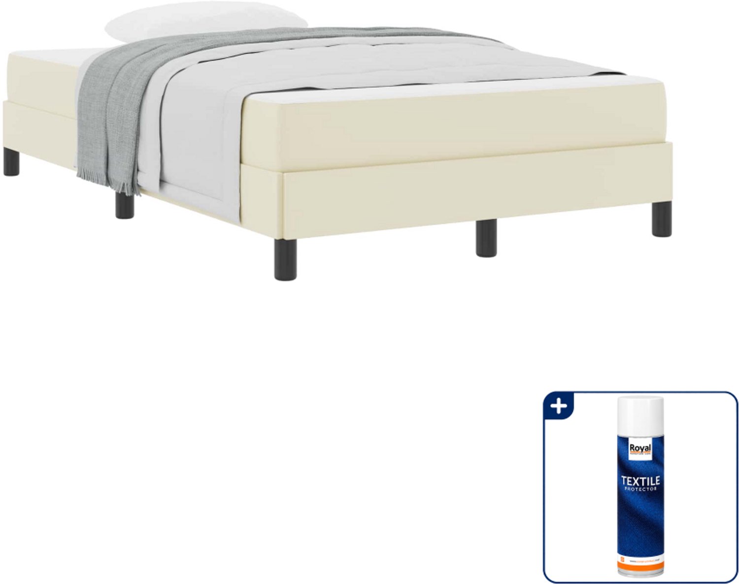 vidaXL bed met matras - 120 x 200 cm - stof - crème - Inclusief textielbeschermer 500 ml Bruin