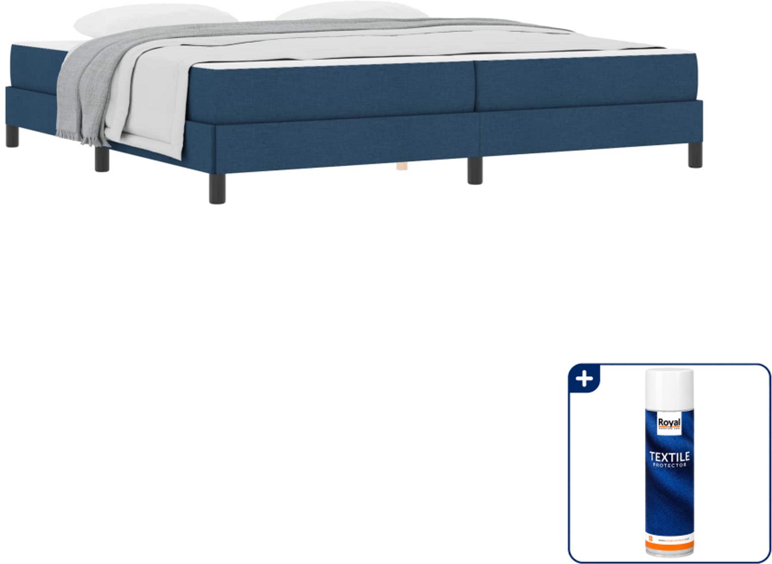 vidaXL Boxspringbed - 200 x 200 cm - stof - blauw - Inclusief textielbeschermer 500 ml