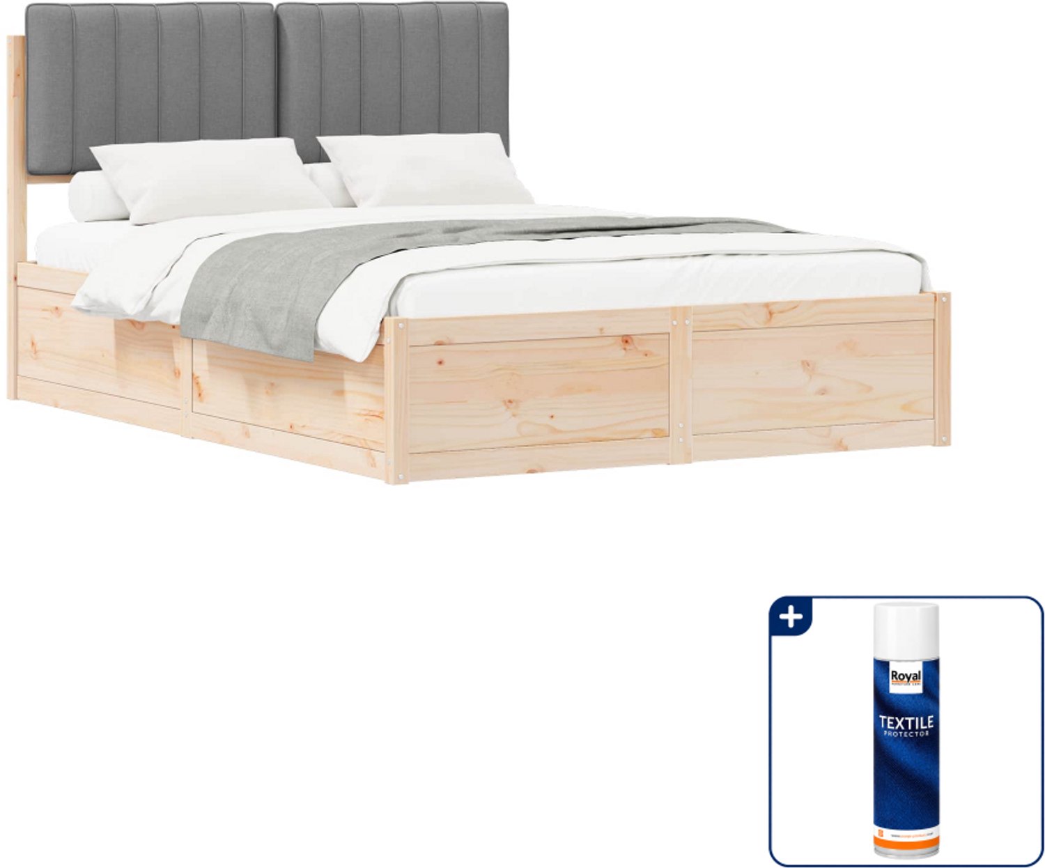 vidaXL bedframe - 135 x 190 cm - massief grenenhout - lichtgrijs - Inclusief textielbeschermer 500 ml