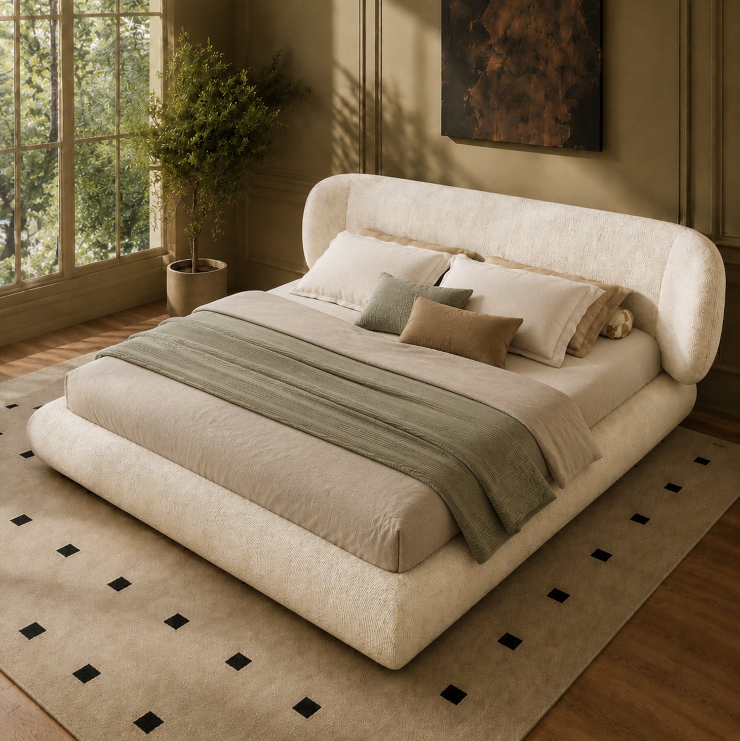 Maisentiel Gestoffeerd tweepersoonsbed 140 x 200 cm met lattenbodem – chenille – beige