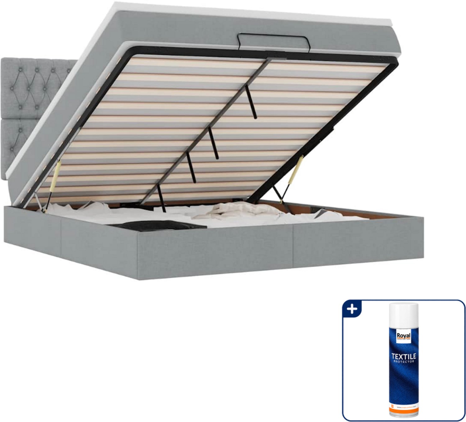 vidaXL Kingsize ottoman bed met matras en LED - 180 x 200 cm - stof - lichtgrijs - Inclusief textielbeschermer 500 ml Taupe