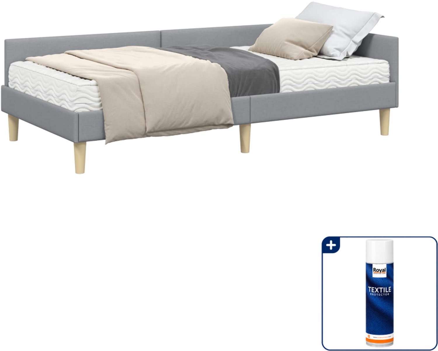 vidaXL hoekbed met matras - 100 x 200 cm - stof - lichtgrijs - Inclusief textielbeschermer 500 ml