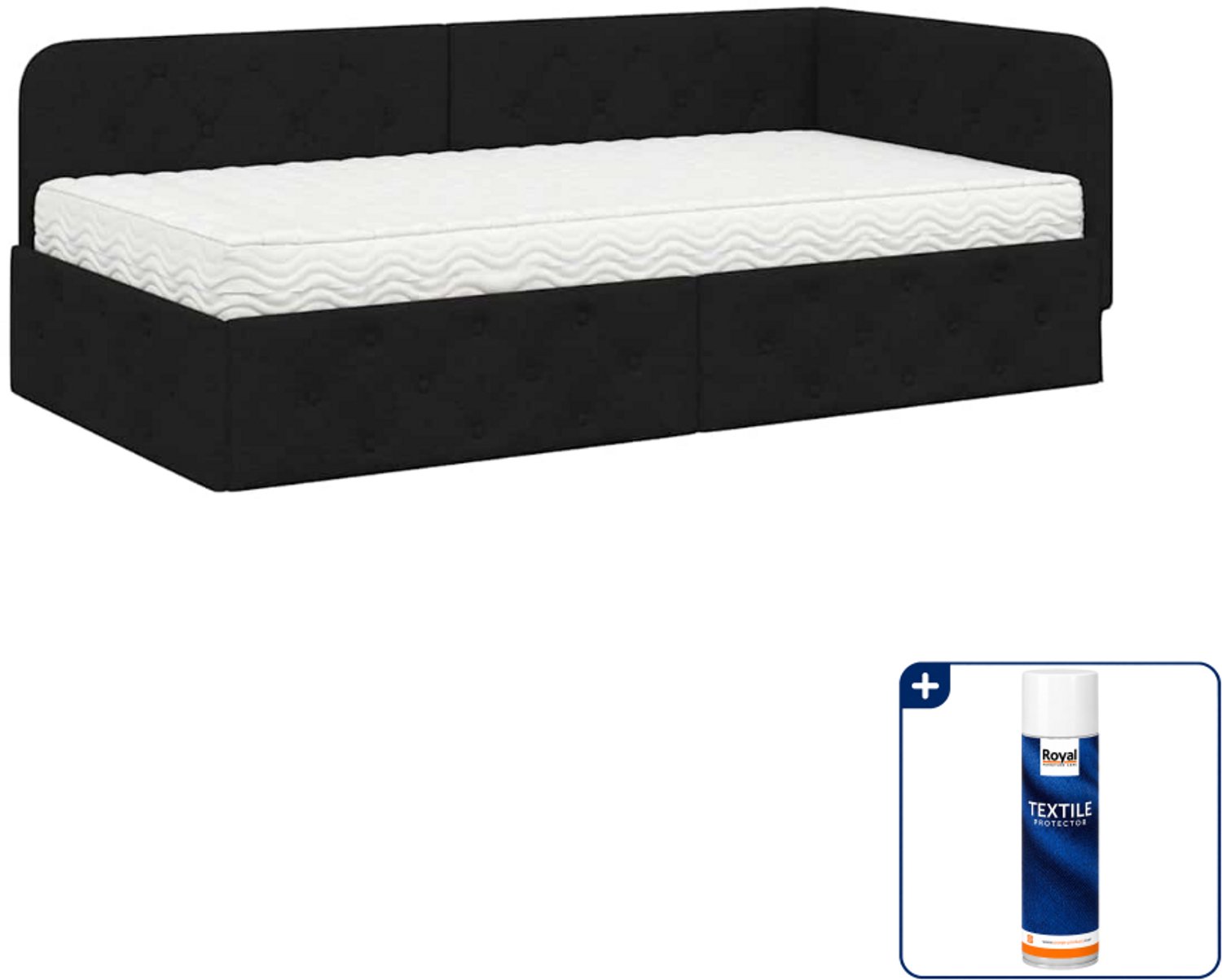 vidaXL hoekbed met matras - 90 x 200 cm - stof - zwart - Inclusief textielbeschermer 500 ml Taupe