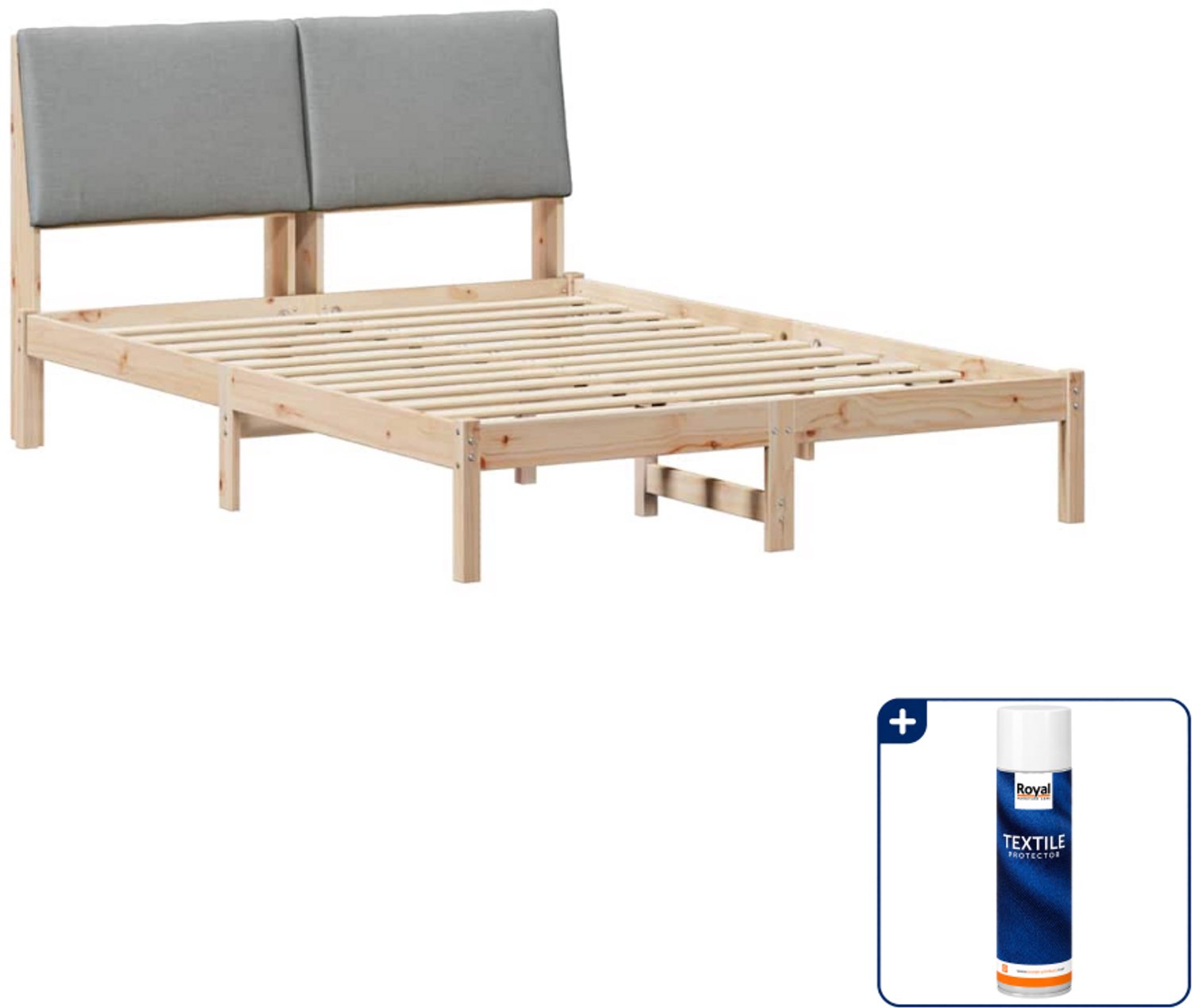 vidaXL Bedframe - Queensize - 160 x 200 cm - bruin en lichtgrijs - Inclusief textielbeschermer 500 ml
