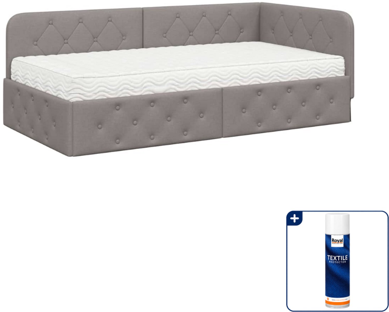 vidaXL hoekbedframe - 100 x 200 cm - stof - taupe - Inclusief textielbeschermer 500 ml Grijs