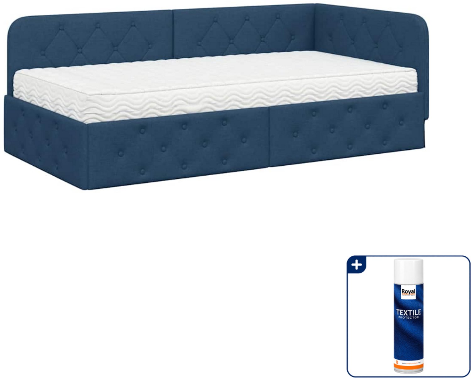 vidaXL hoekbed met matras - 100 x 200 cm - stof - blauw - Inclusief textielbeschermer 500 ml Zwart
