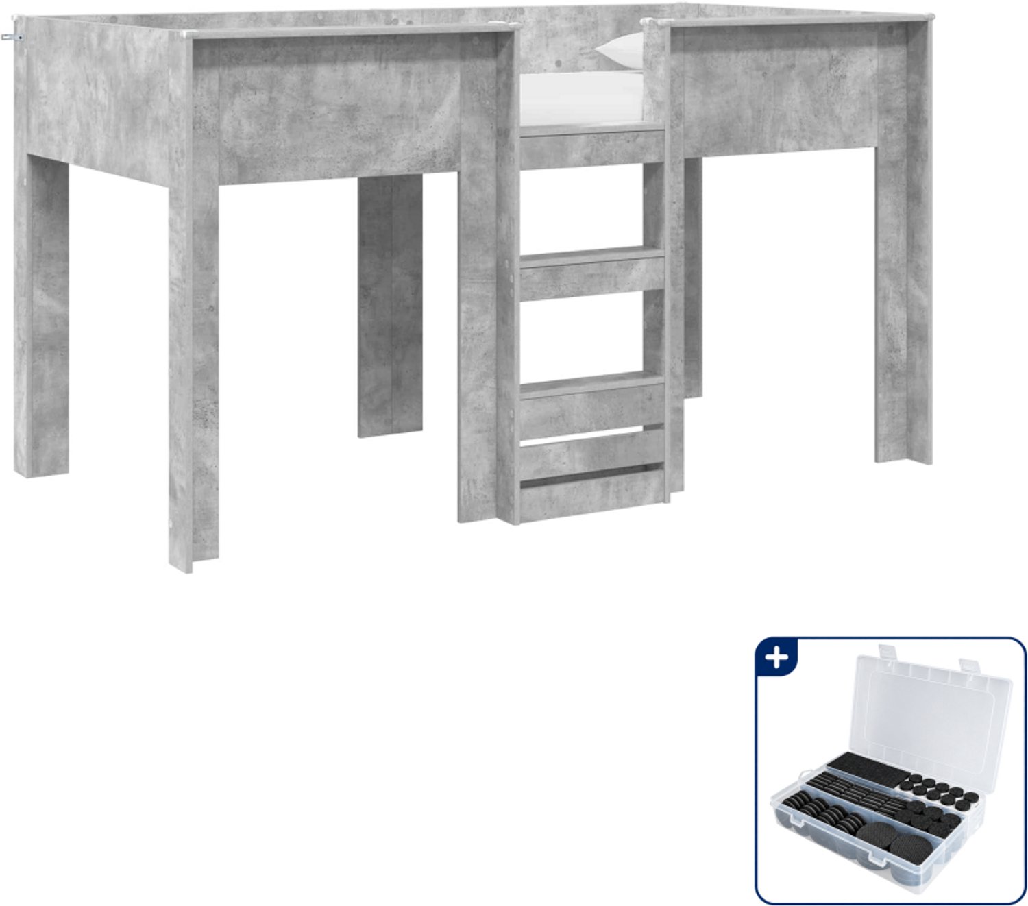 vidaXL stapelbed - 90 x 200 cm - bewerkt hout - beton grijs - Inclusief antikrasvilt 177-delig Bruin