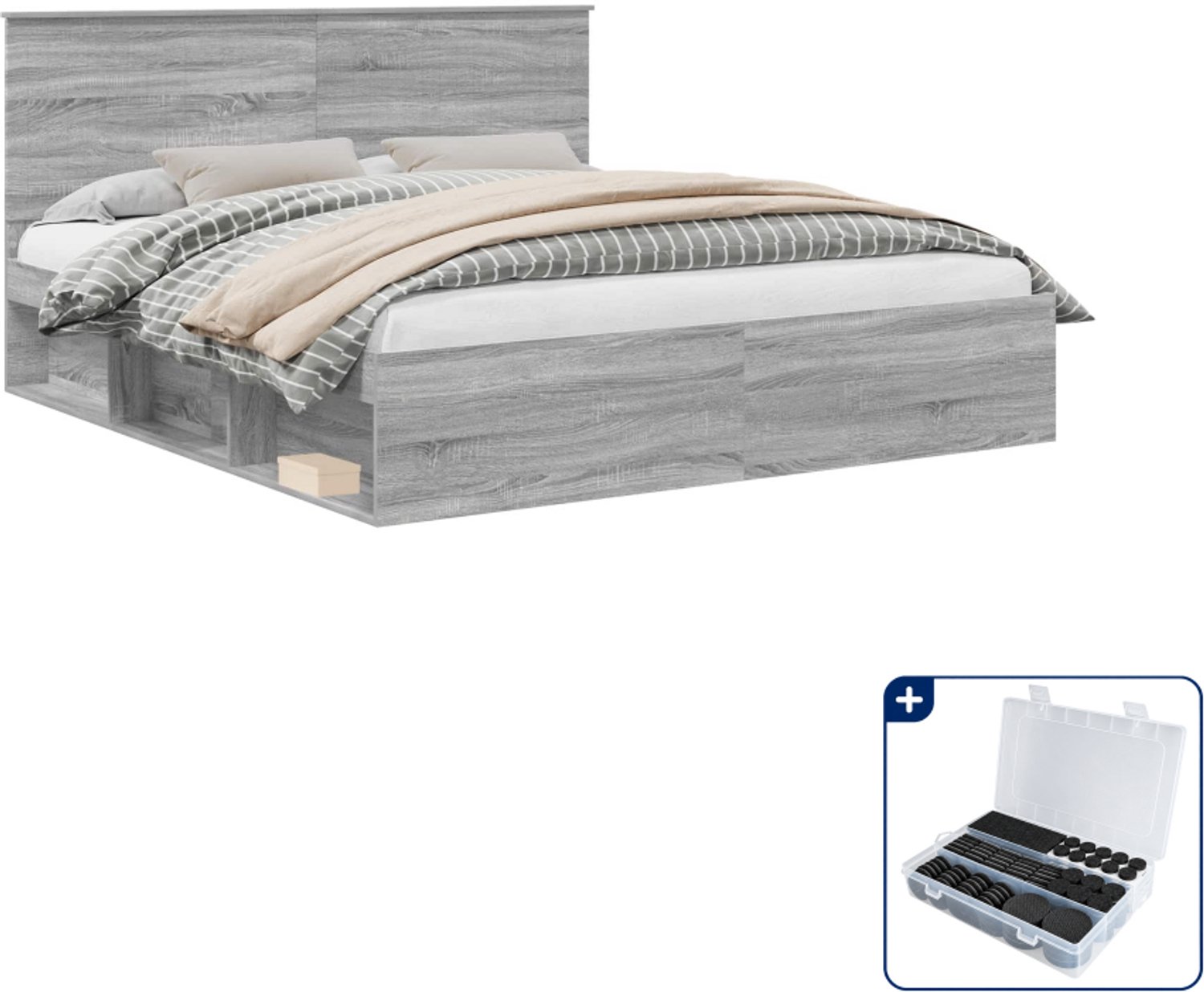 vidaXL Bedframe - Kingsize - 180 x 200 cm - grijs sonoma - Inclusief antikrasvilt 177-delig Bruin