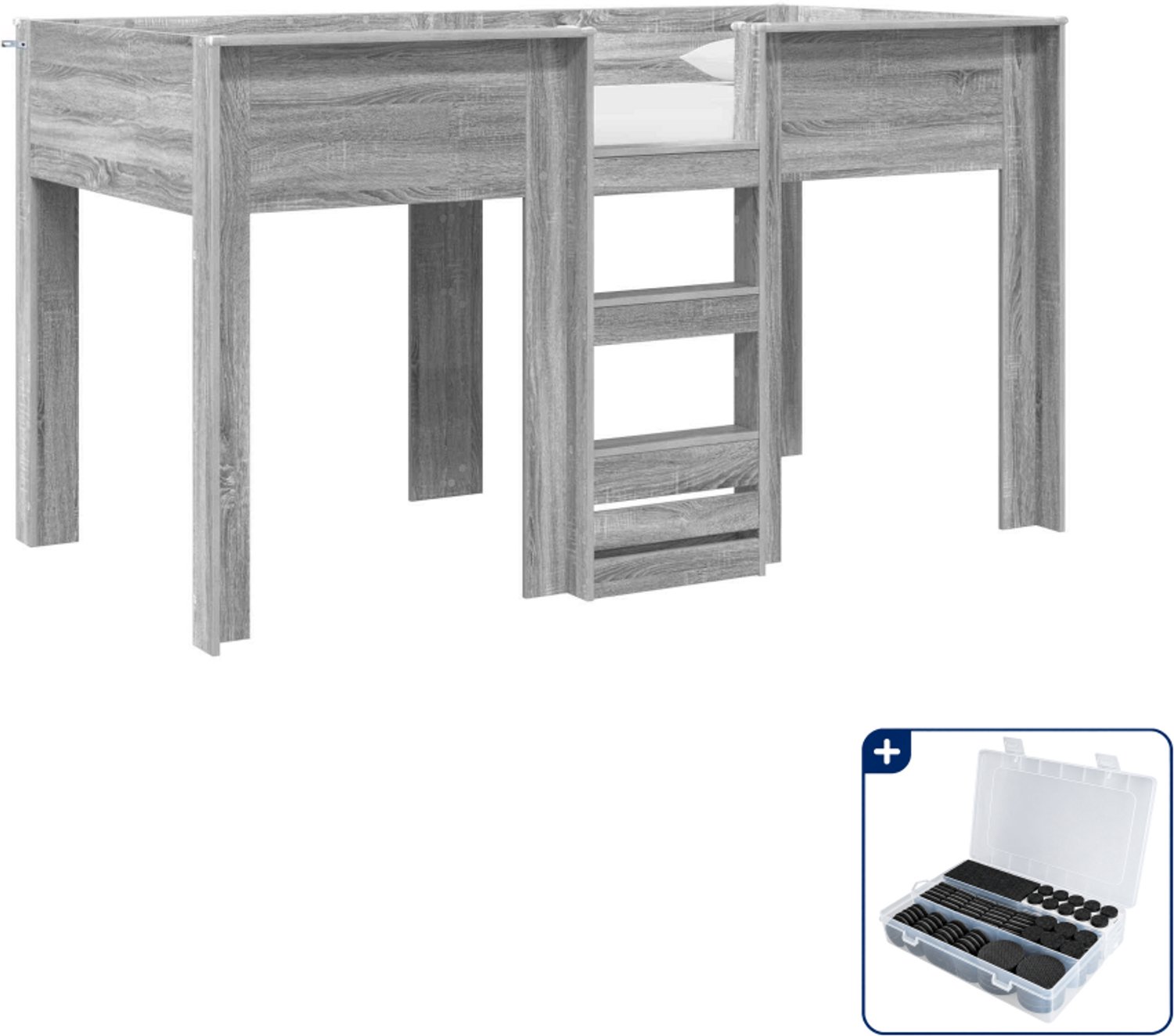 vidaXL stapelbed - 100 x 190 cm - bewerkt hout - grijs sonoma - Inclusief antikrasvilt 177-delig Wit