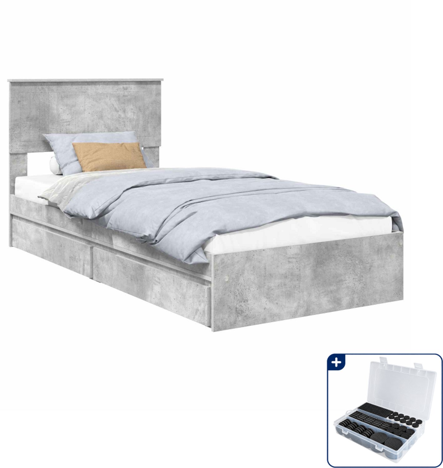 vidaXL bedframe - 90 x 190 cm - bewerkt hout - beton grijs - Inclusief antikrasvilt 177-delig