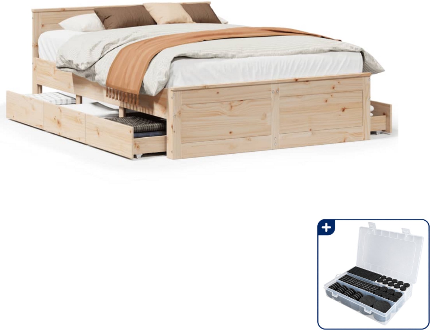 vidaXL bedframe met hoofdbord - 150 x 200 cm - massief grenenhout - Inclusief antikrasvilt 177-delig Wit