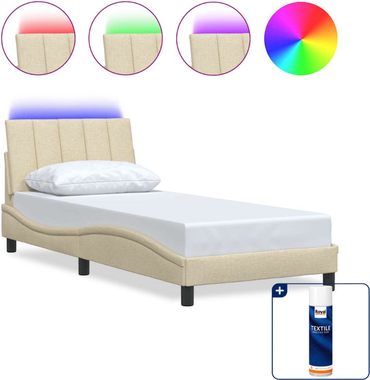 vidaXL Bedframe Dover - 90 x 200 cm - stof - crèmekleurig - Inclusief textielbeschermer 500 ml Zwart