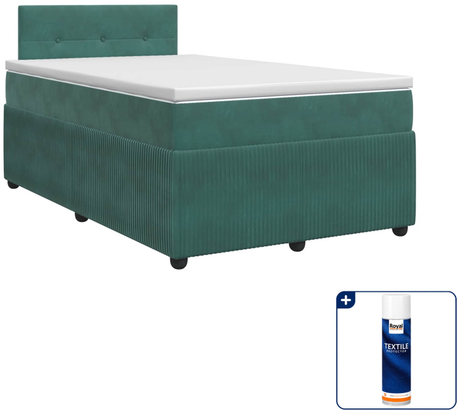 vidaXL boxspringbed met matras - 120 x 200 cm - fluweel - donkergroen - Inclusief textielbeschermer 500 ml