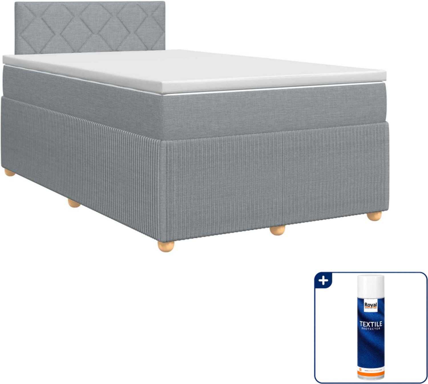 vidaXL boxspringbed - 120 x 190 cm - stof - lichtgrijs - Inclusief textielbeschermer 500 ml
