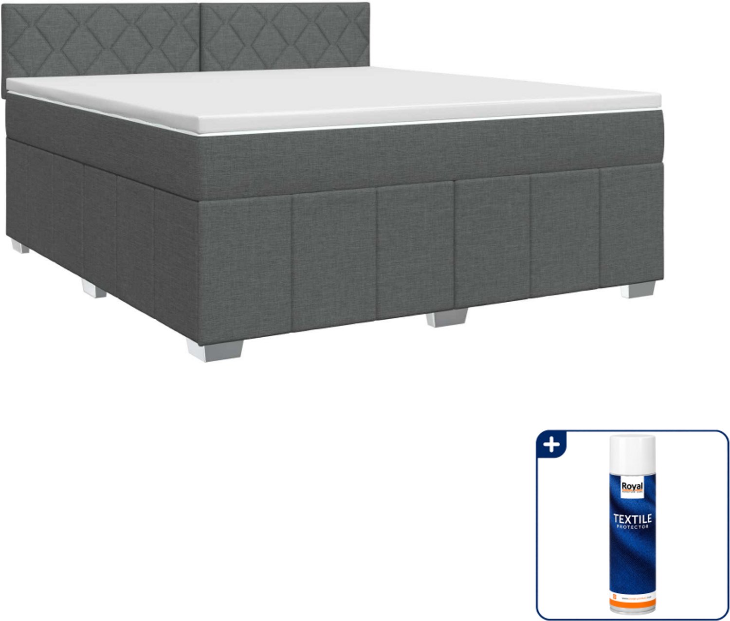 vidaXL boxspringbed Queensize - 160 x 200 cm - donkergrijs - Inclusief textielbeschermer 500 ml Donker Grijn