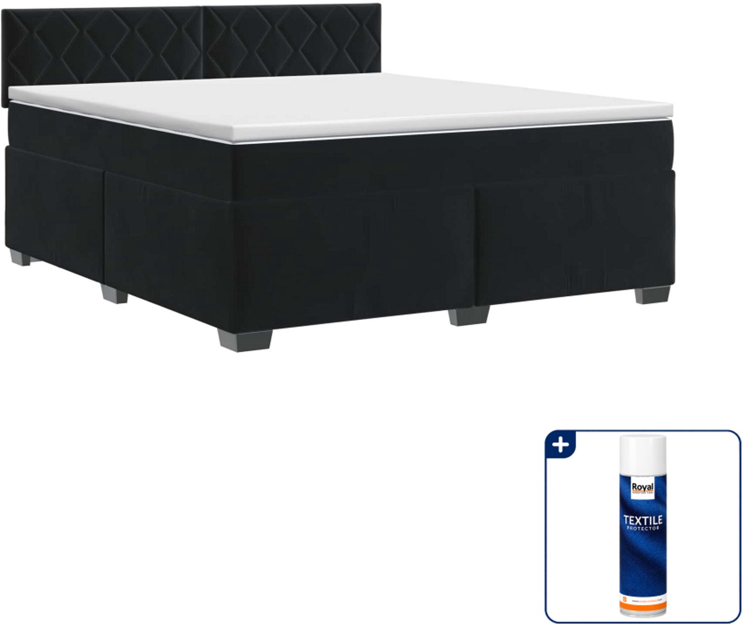 vidaXL Boxspringbed - Kingsize - 180 x 200 cm - Fluweel - Zwart - Inclusief textielbeschermer 500 ml