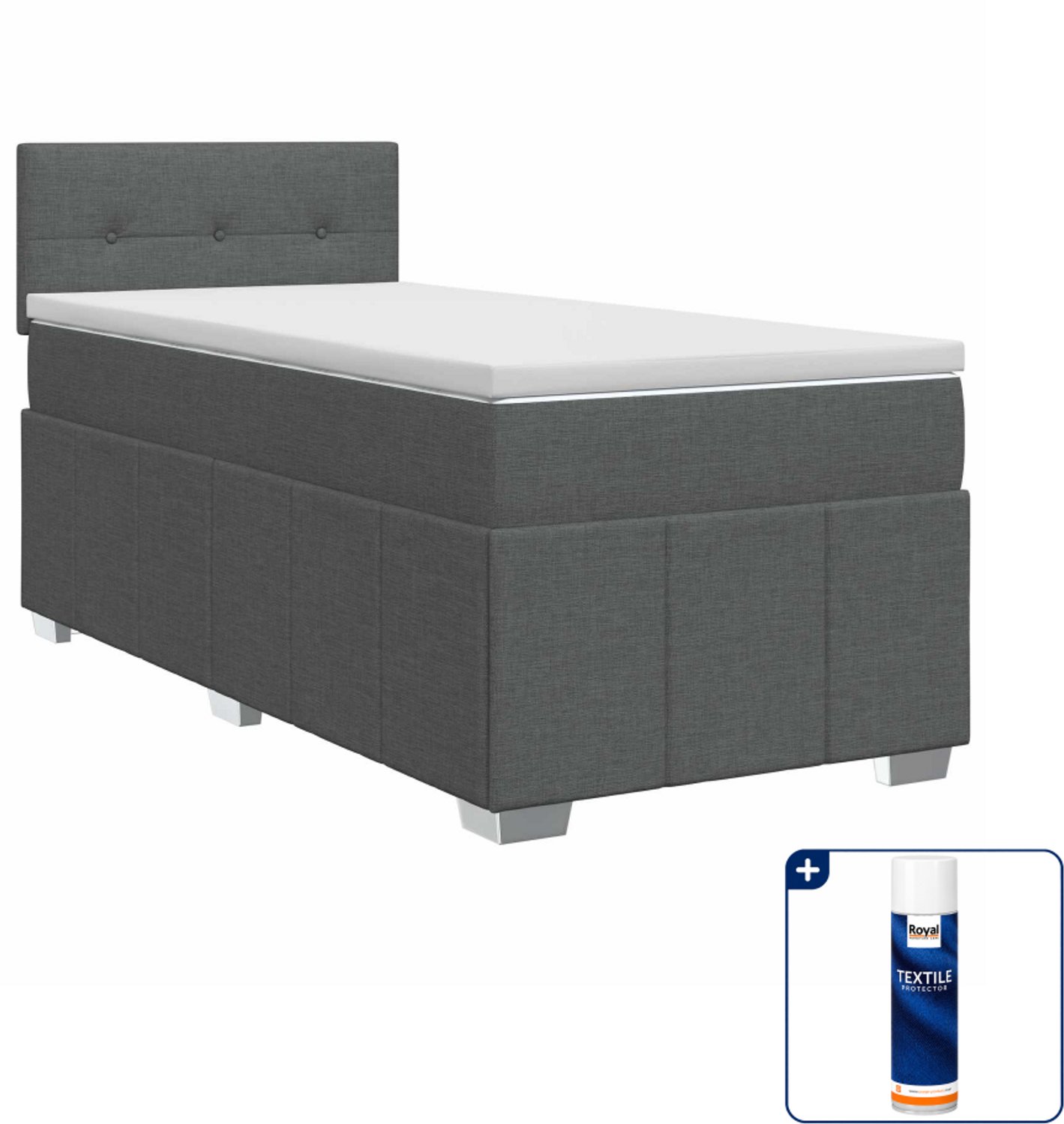 vidaXL boxspringbed met matras - 100 x 200 cm - donkergrijs - Inclusief textielbeschermer 500 ml Donker Grijn