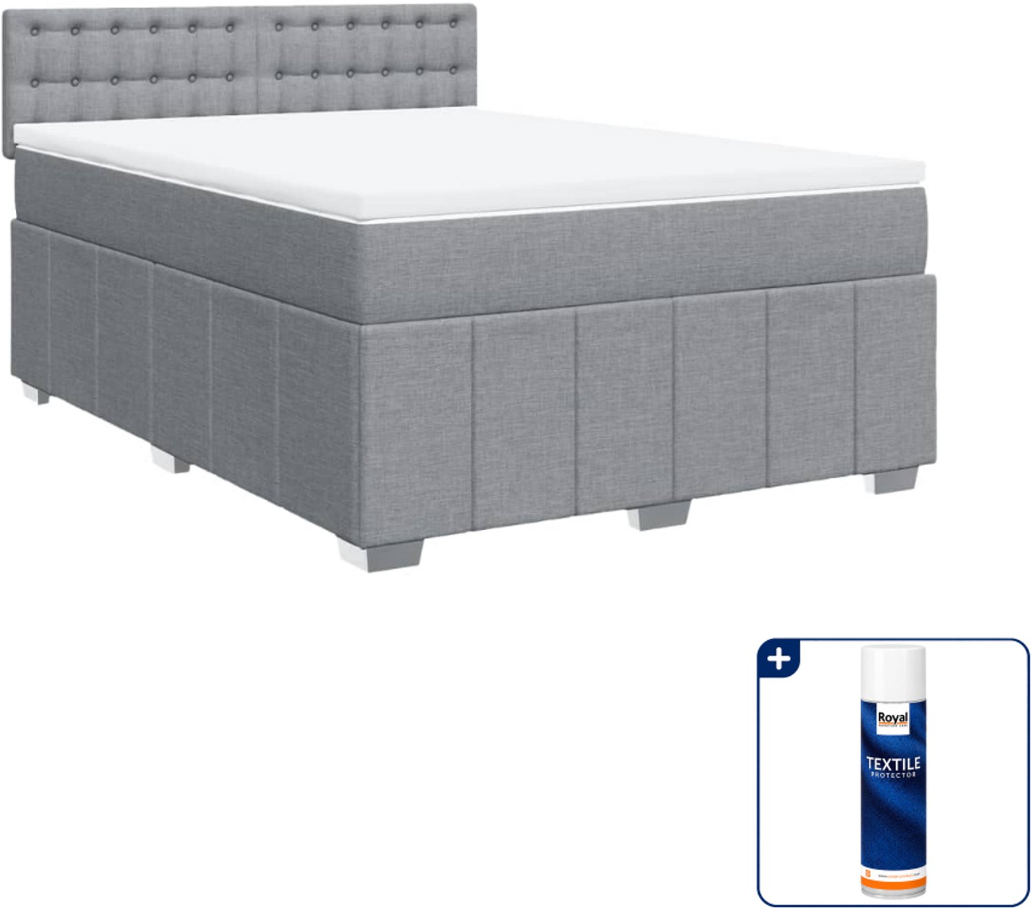 vidaXL boxspring Queensize - 160 x 200 cm - lichtgrijs - Inclusief textielbeschermer 500 ml