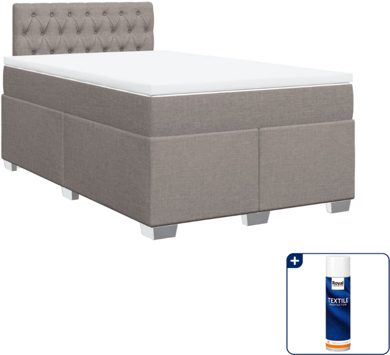 vidaXL boxspring met matras - 120 x 200 cm - stof - taupe - Inclusief textielbeschermer 500 ml