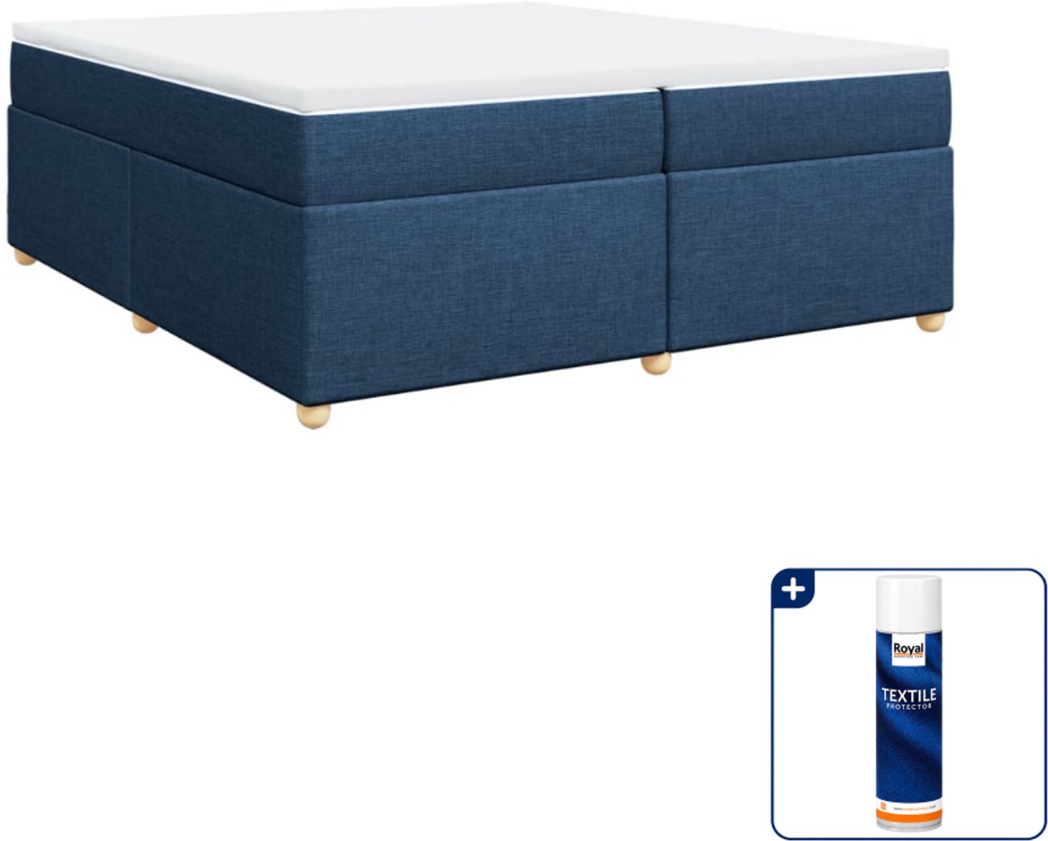 vidaXL boxspring met matras - 200 x 200 cm - stof - blauw - Inclusief textielbeschermer 500 ml