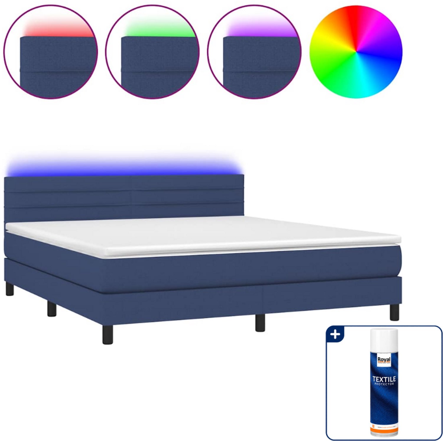 vidaXL boxspring Kingsize - 180 x 200 cm - blauw - Inclusief textielbeschermer 500 ml