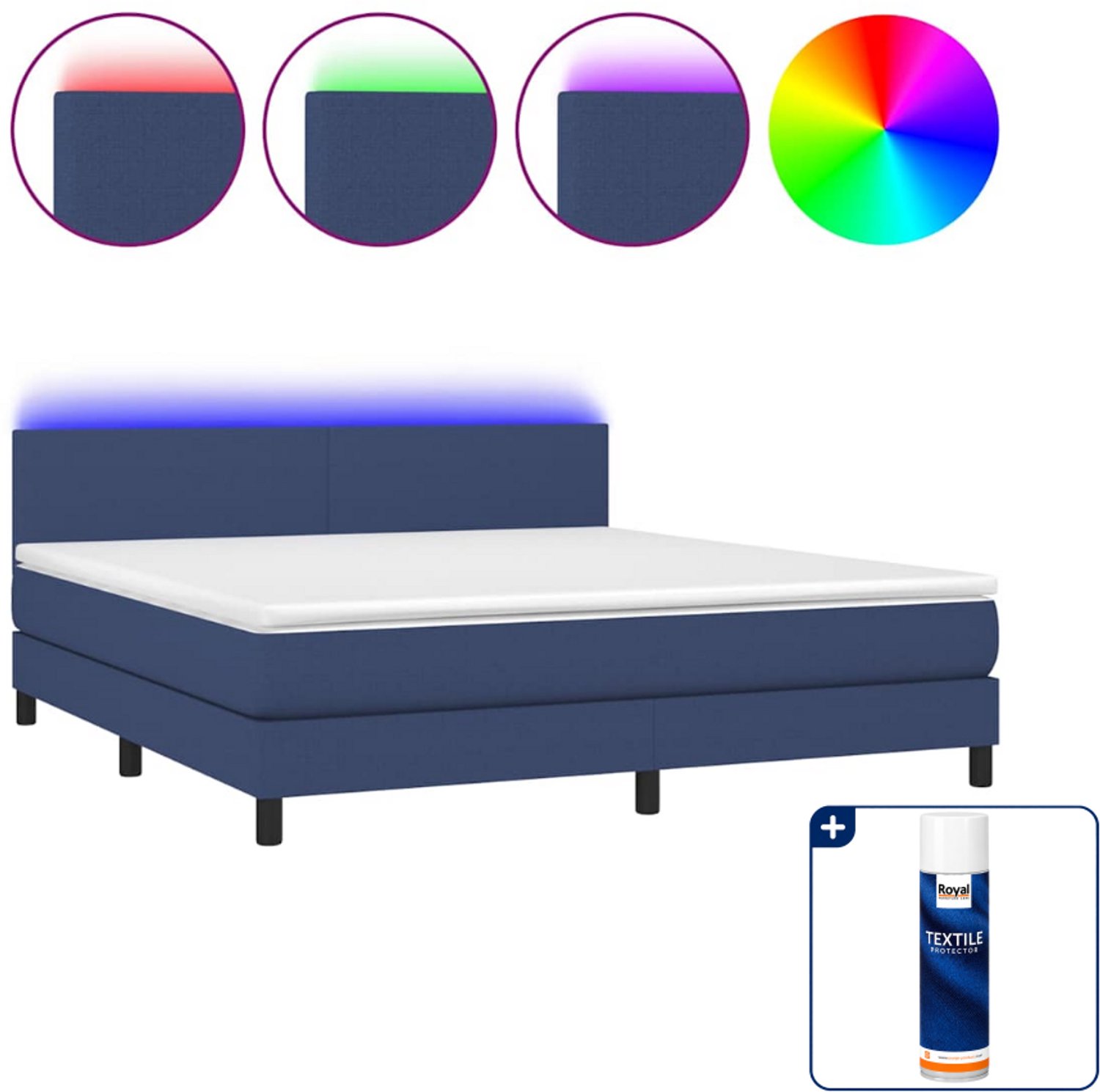 vidaXL boxspring met matras en LED - queensize - blauw - Inclusief textielbeschermer 500 ml