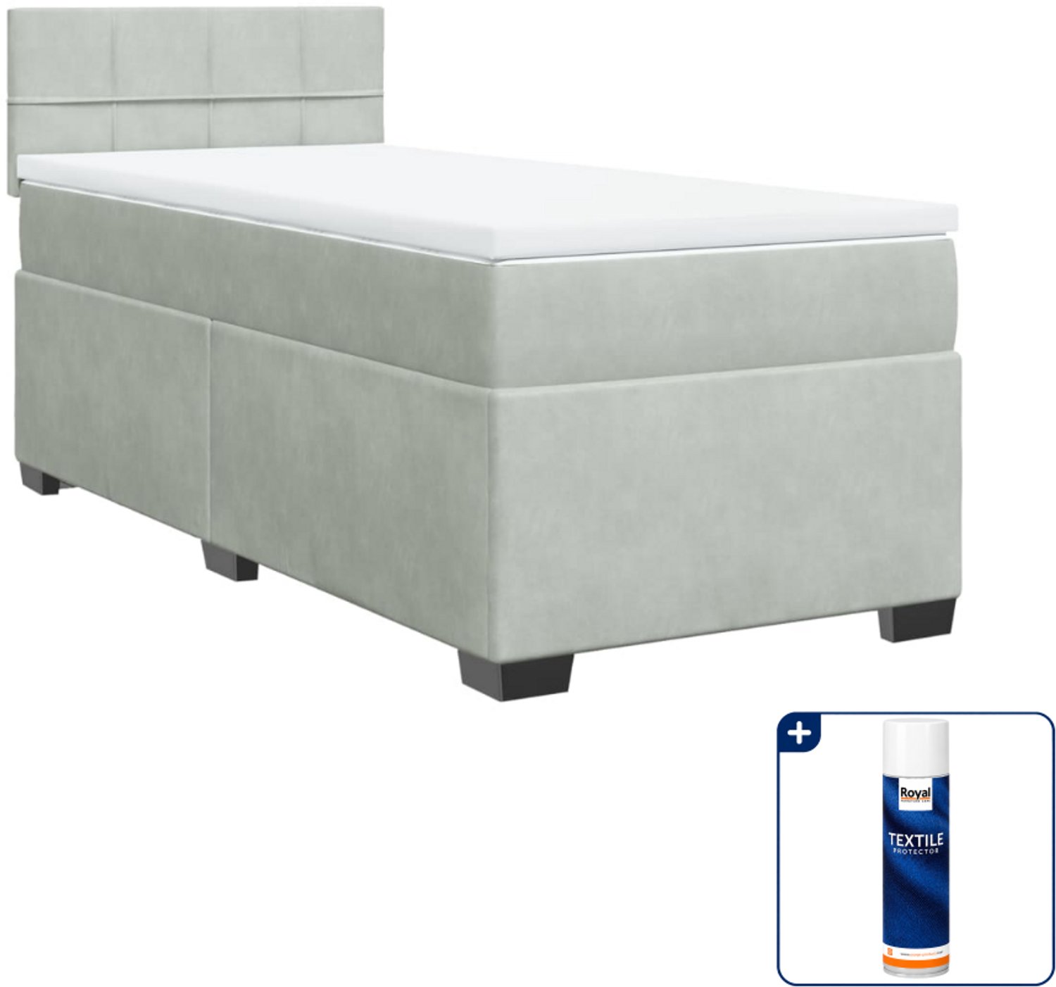 vidaXL boxspring met matras - 100 x 200 cm - fluweel - lichtgrijs - Inclusief textielbeschermer 500 ml