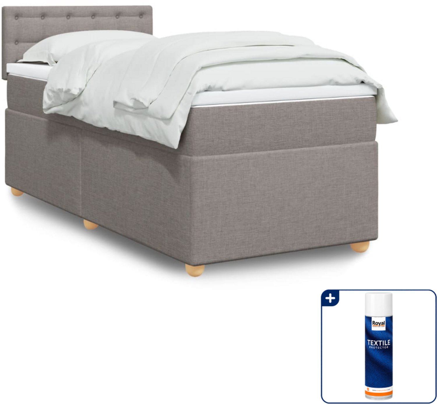 vidaXL boxspring met matras 90 x 200 cm - stof - taupe - Inclusief textielbeschermer 500 ml