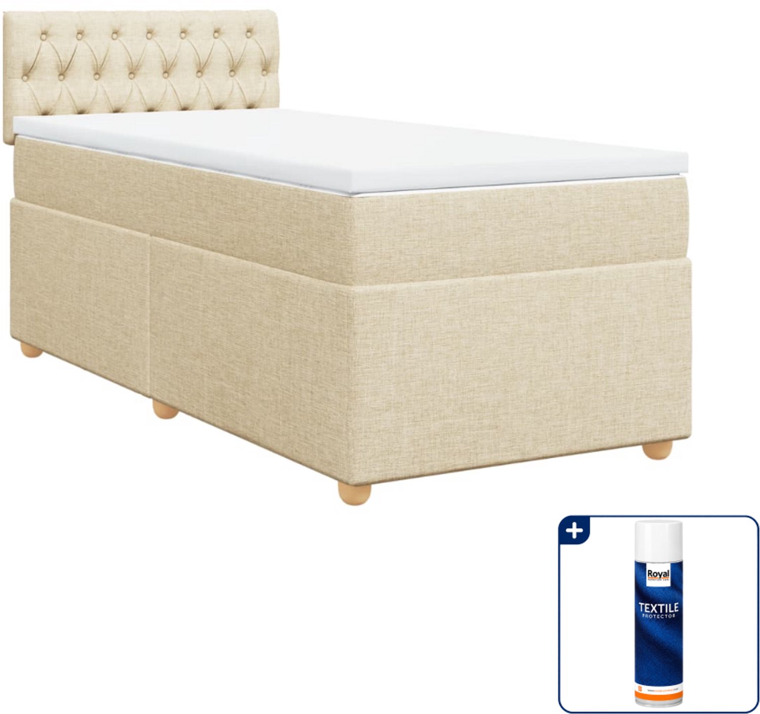 vidaXL boxspring met matras 80 x 200 cm - stof - crèmekleurig - Inclusief textielbeschermer 500 ml