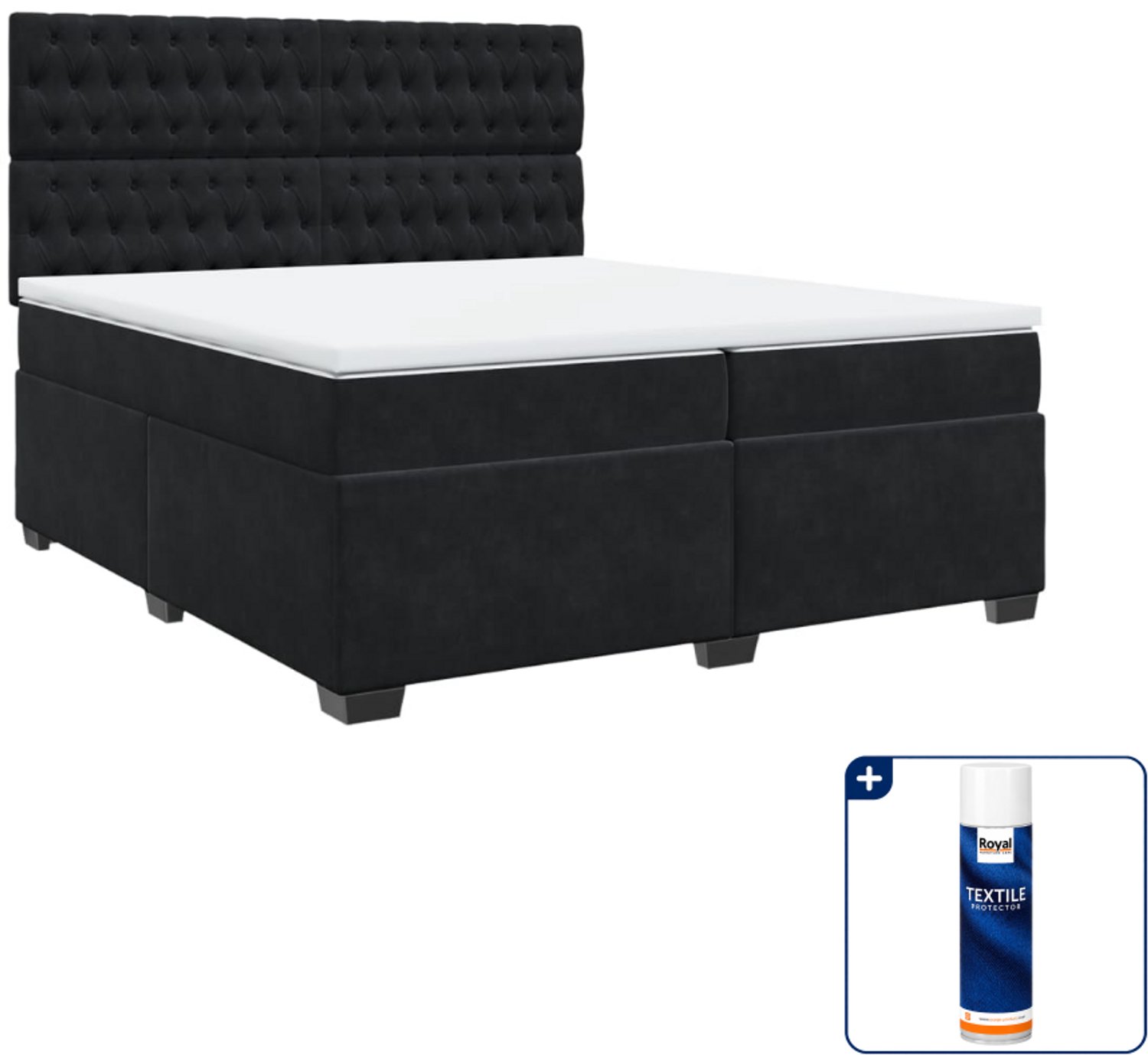 vidaXL boxspring met matras - Super kingsize - 200 x 200 cm - zwart - Inclusief textielbeschermer 500 ml