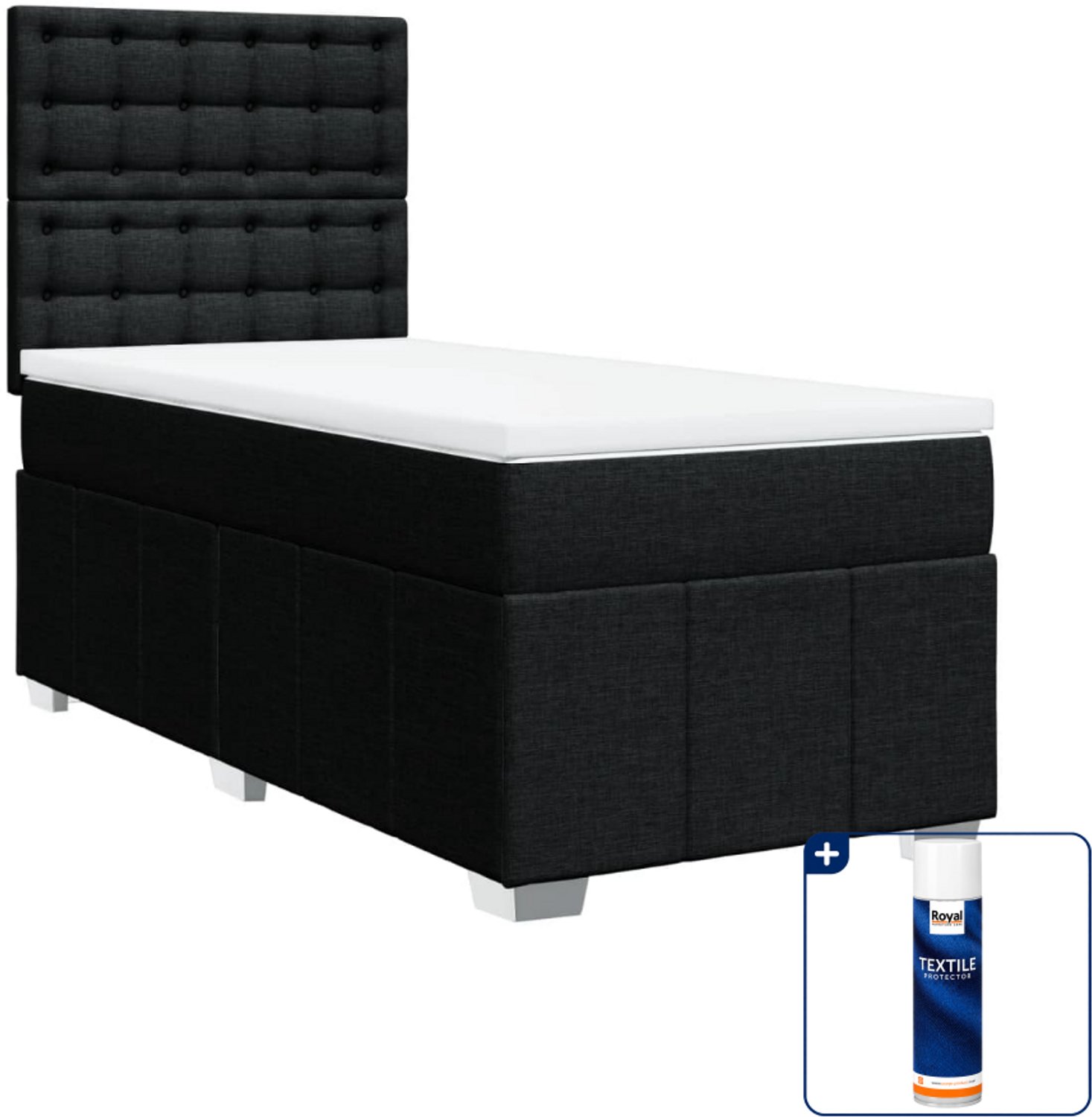 vidaXL boxspring met matras - 100 x 200 cm - zwart - Inclusief textielbeschermer 500 ml