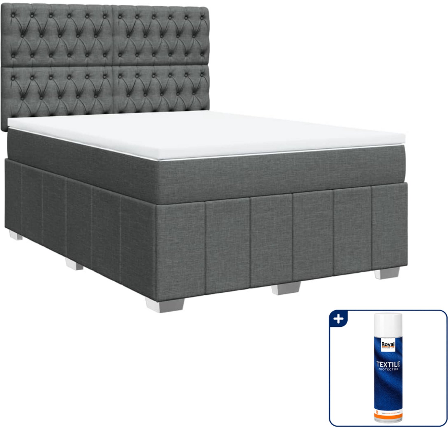 vidaXL Boxspring Queensize - 160 x 200 cm - donkergrijs - Inclusief textielbeschermer 500 ml
