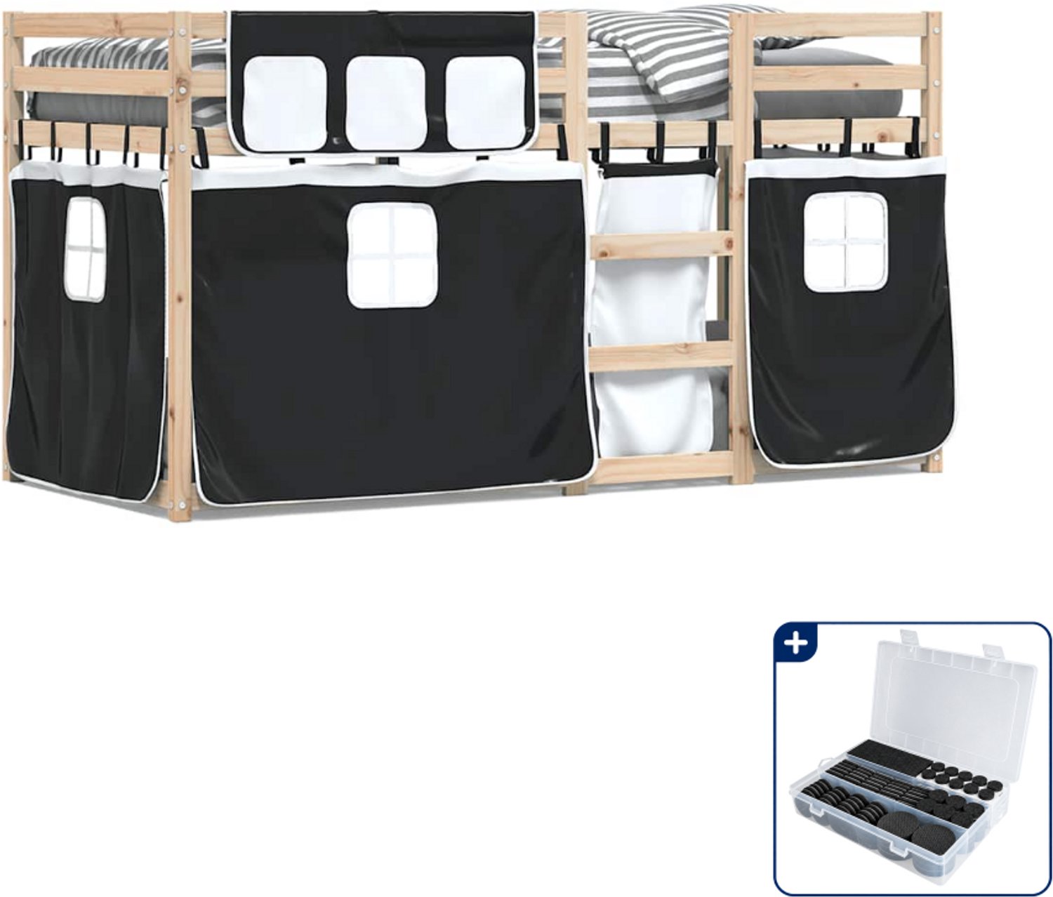 vidaXL stapelbed 90 x 200 cm - grenenhout - wit en zwart - Inclusief antikrasvilt 177-delig Taupe
