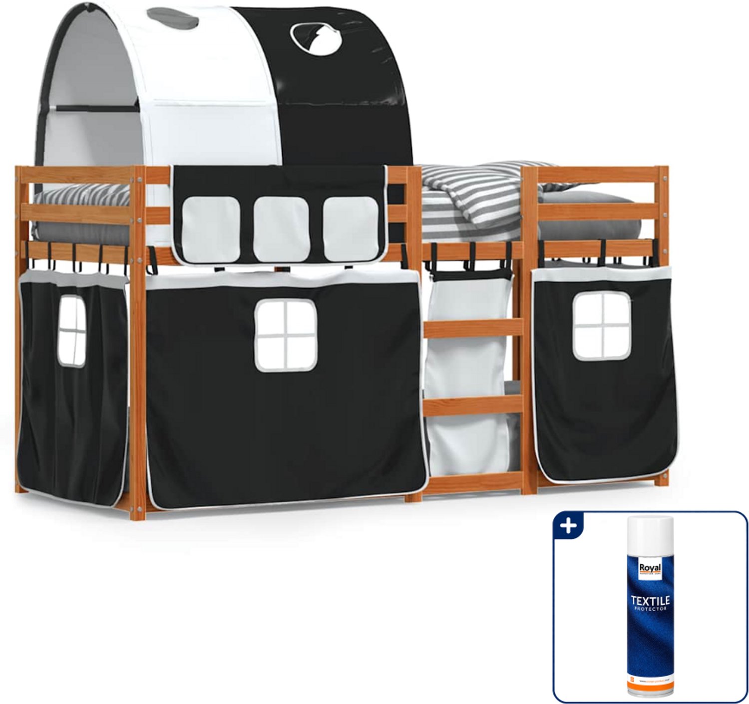 vidaXL stapelbed - 90 x 190 cm - massief grenenhout - wasbruin - Inclusief textielbeschermer 500 ml Blauw