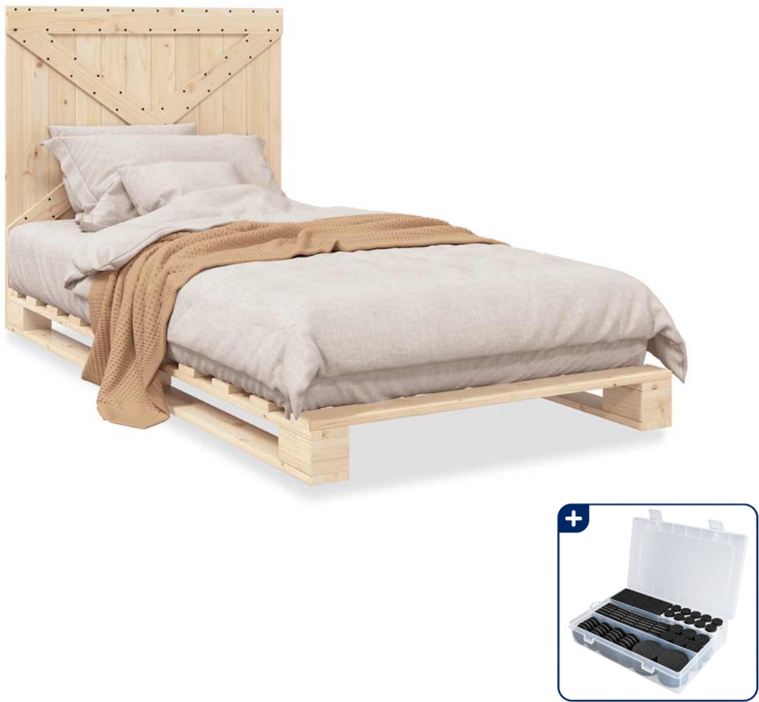 vidaXL Bedframe met hoofdbord - 100 x 200 cm - massief grenenhout - Inclusief antikrasvilt 177-delig Bruin
