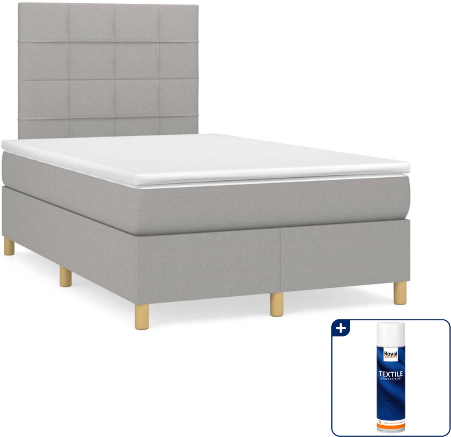 vidaXL boxspring met matras - 120 x 200 cm - lichtgrijs - Inclusief textielbeschermer 500 ml