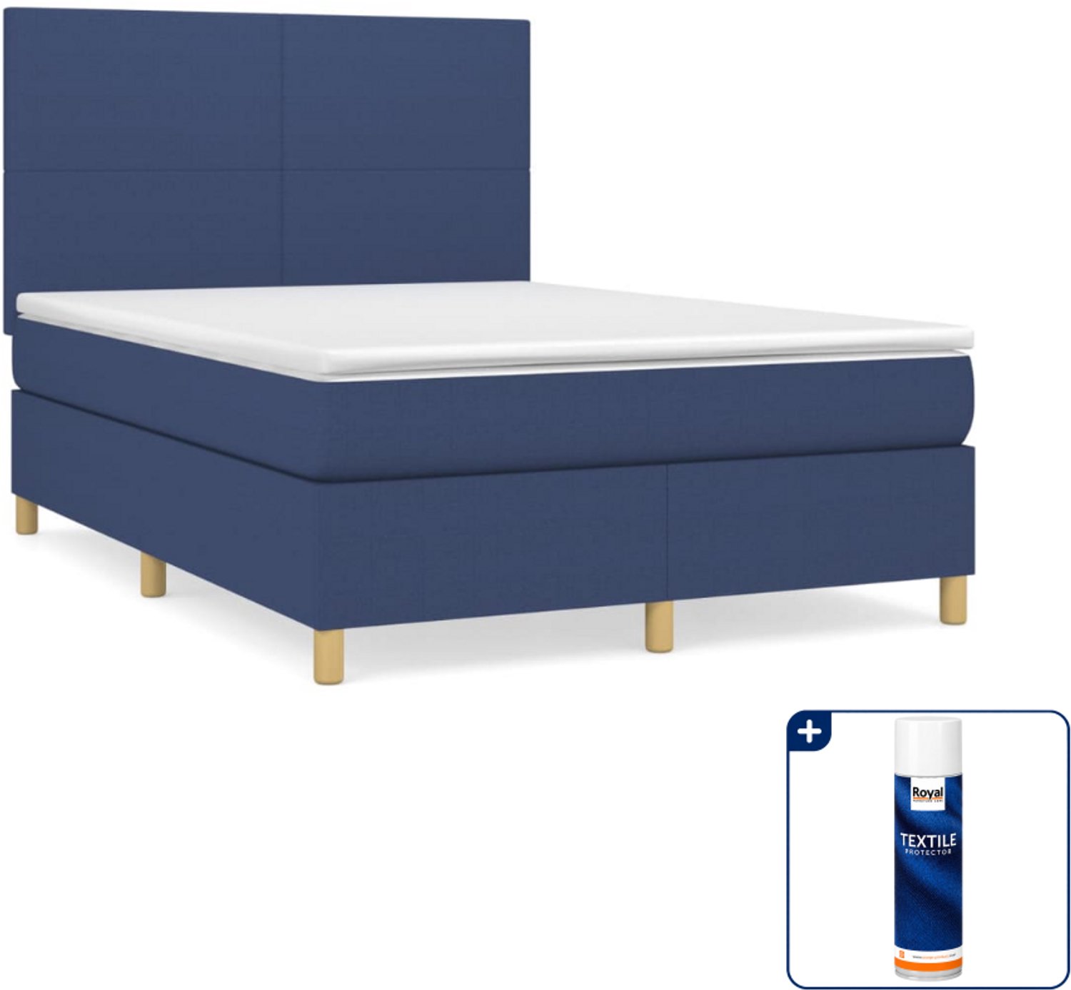 vidaXL Boxspring 140 x 190 cm - stof - blauw - Inclusief textielbeschermer 500 ml