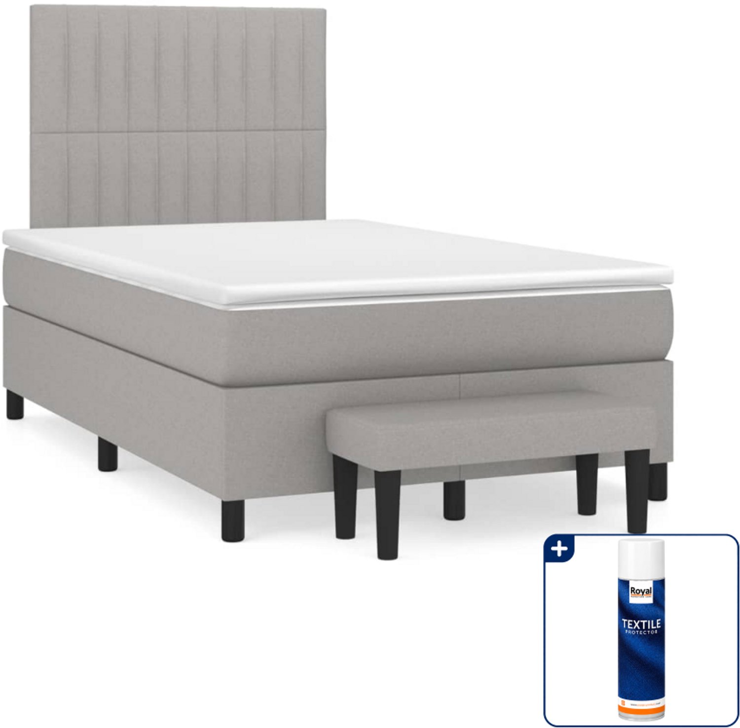 vidaXL boxspring met matras en bankje - 120 x 200 cm - lichtgrijs - Inclusief textielbeschermer 500 ml