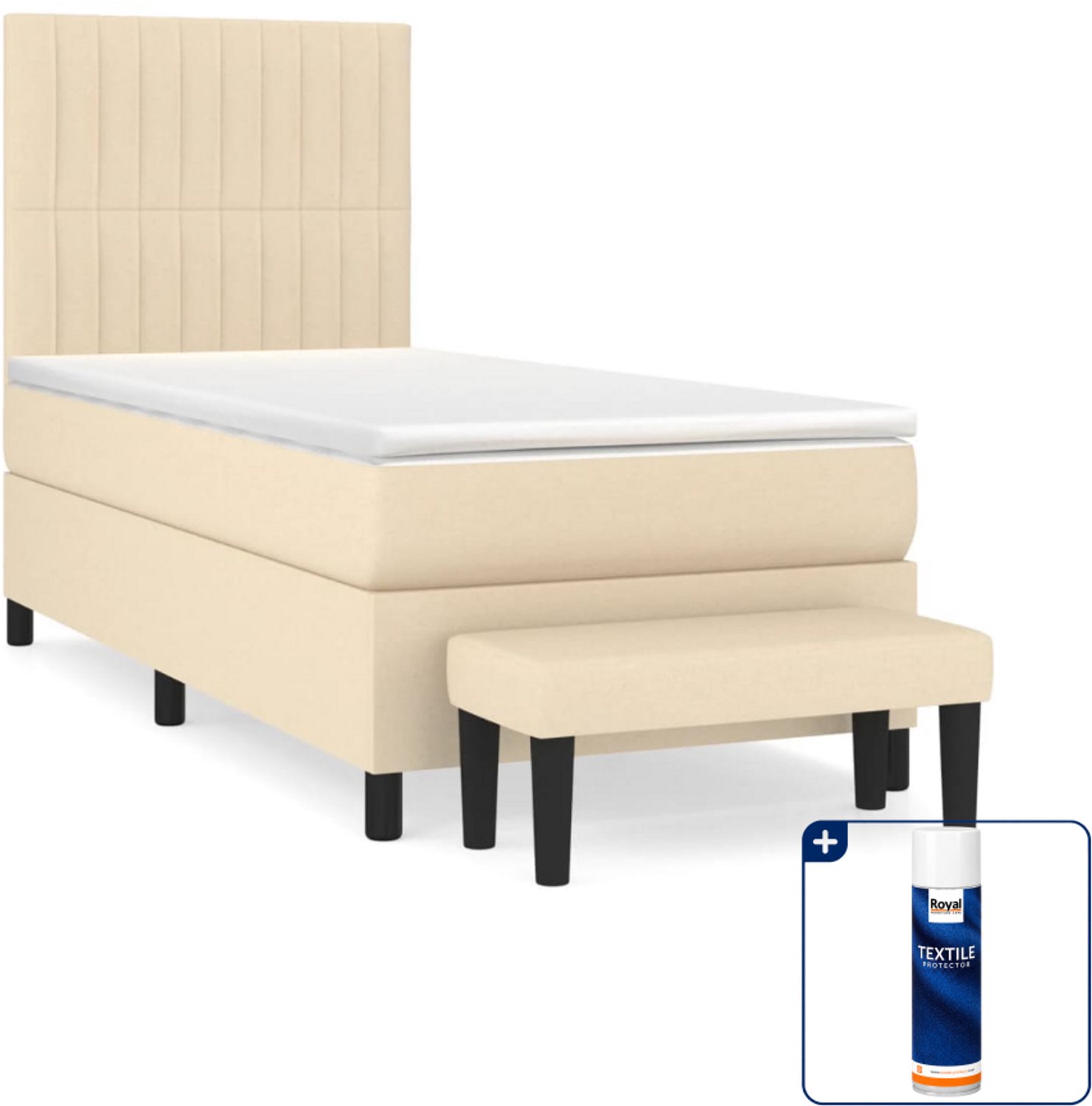 vidaXL boxspring met matras en bankje - 90 x 190 cm - crème - Inclusief textielbeschermer 500 ml