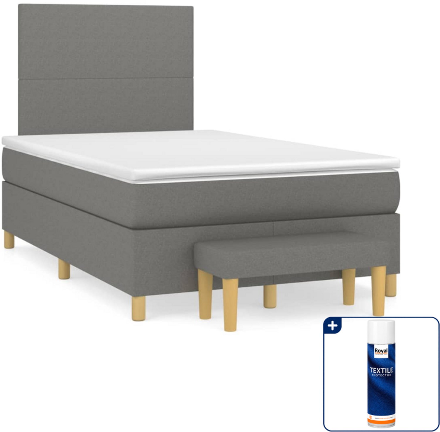 vidaXL Boxspring met matras en bankje - 120 x 200 cm - donkergrijs - Inclusief textielbeschermer 500 ml