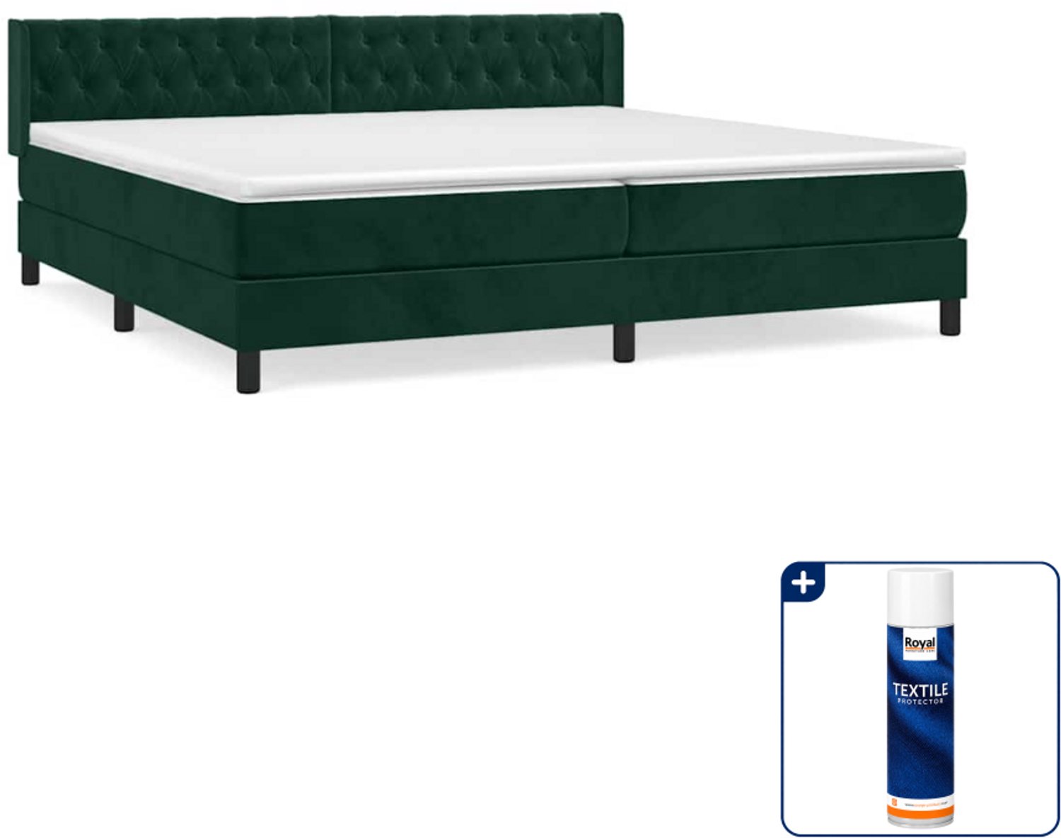 vidaXL boxspring - Super kingsize - 200 x 200 cm - fluweel - donkergroen - Inclusief textielbeschermer 500 ml