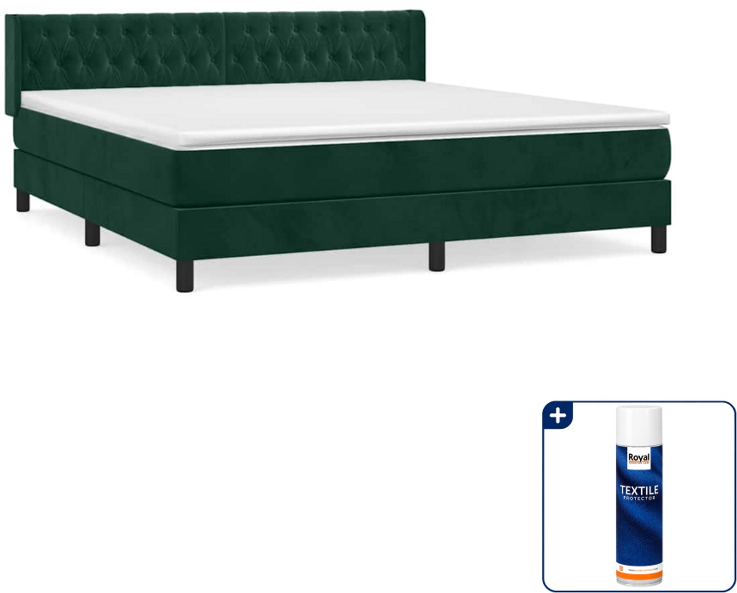 vidaXL boxspring Kingsize - 180 x 200 cm - fluweel - donkergroen - Inclusief textielbeschermer 500 ml
