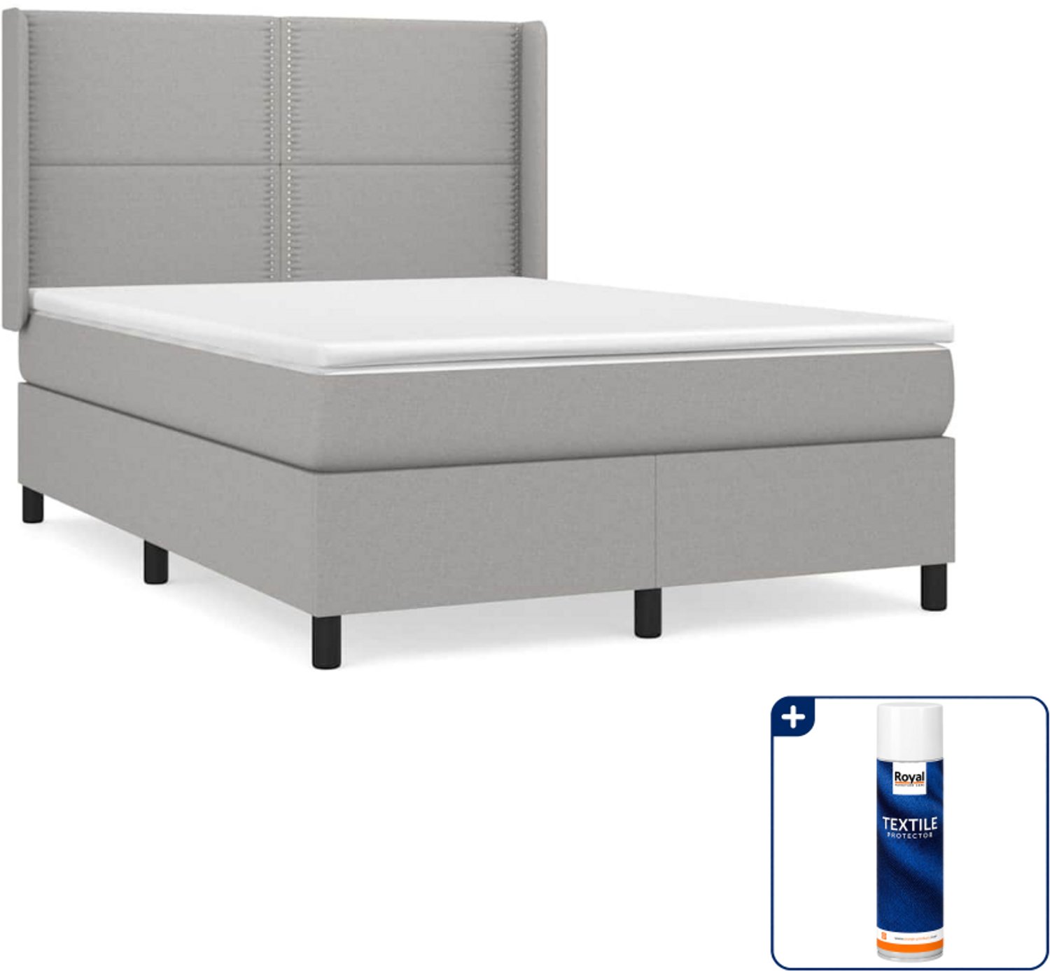 vidaXL boxspring met matras - 140 x 190 cm - stof - lichtgrijs - Inclusief textielbeschermer 500 ml