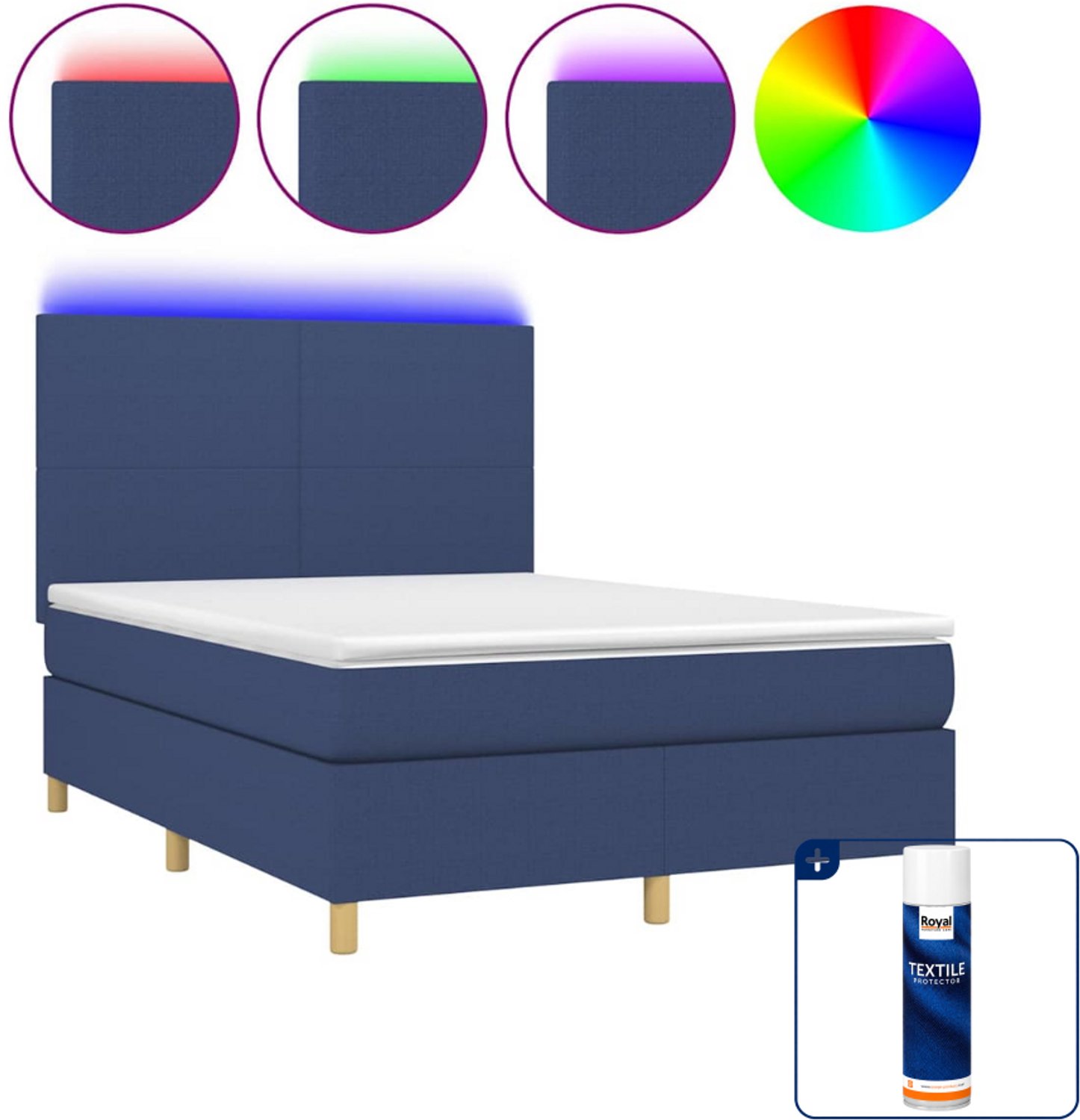 vidaXL boxspring Small double - 140 x 200 cm - blauw - Inclusief textielbeschermer 500 ml
