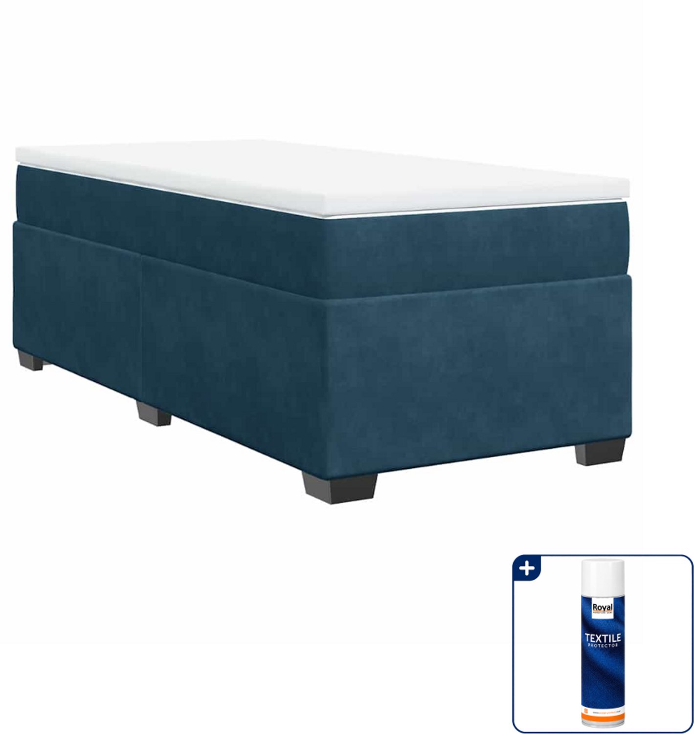 vidaXL Boxspring - 90 x 190 cm - fluweel - donkerblauw - Inclusief textielbeschermer 500 ml