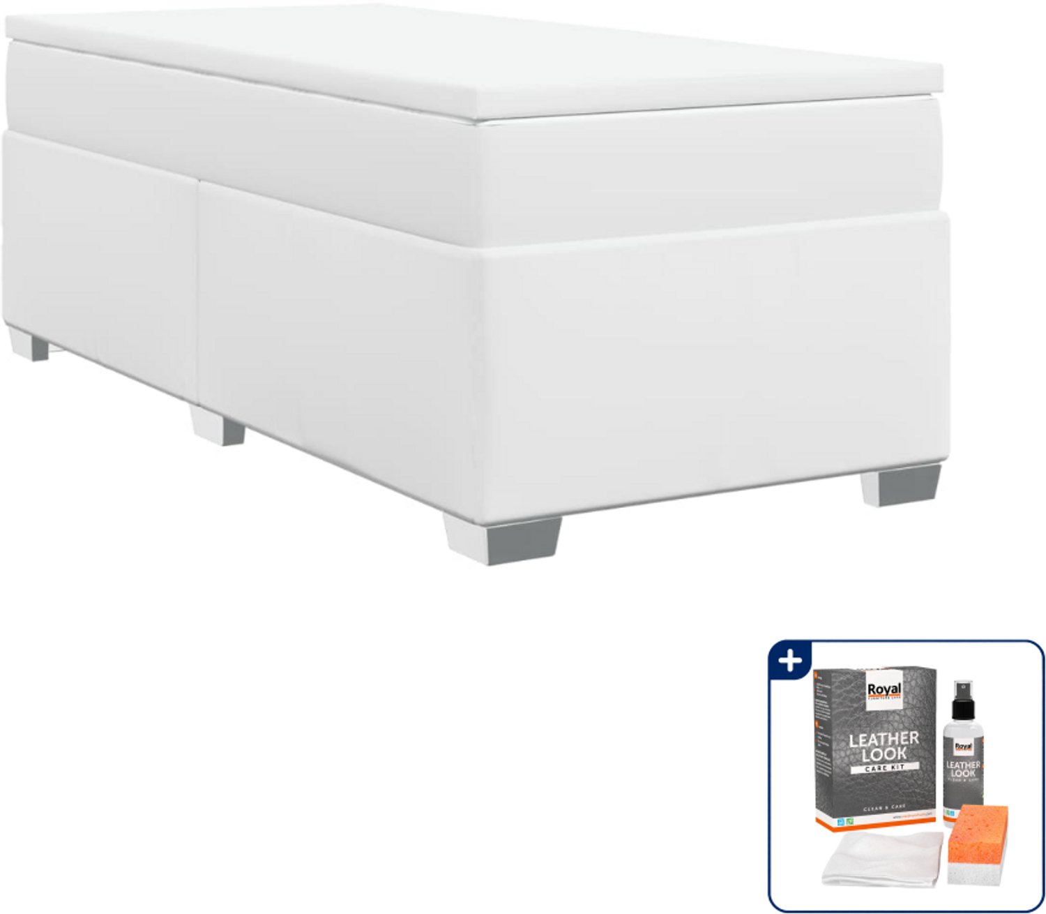 vidaXL boxspring met matras 90 x 190 cm - kunstleer - wit - Inclusief onderhoudsset voor kunstleer 150 ml