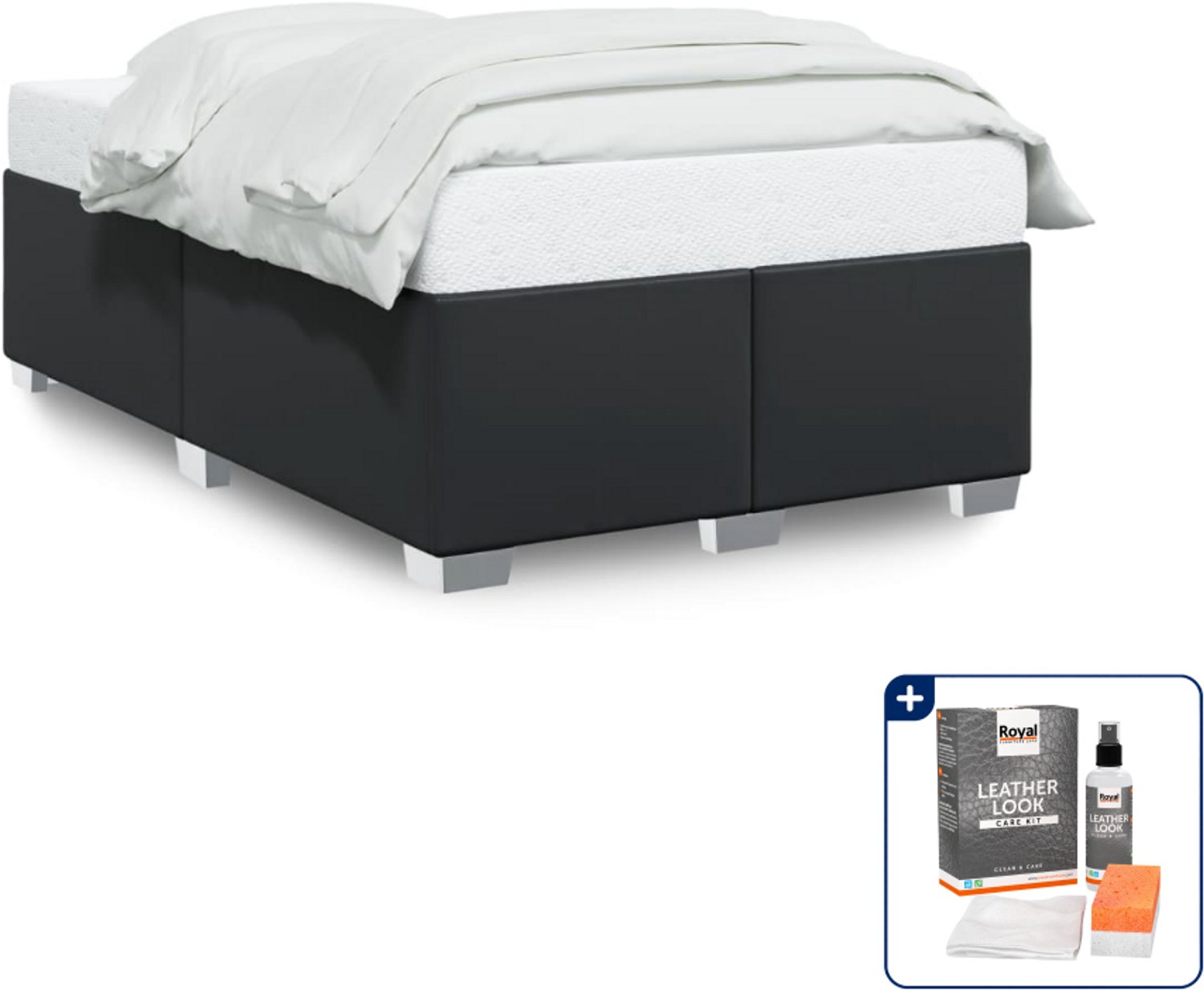 vidaXL bedframe - 120 x 190 cm - kunstleer - zwart - Inclusief onderhoudsset voor kunstleer 150 ml Bruin
