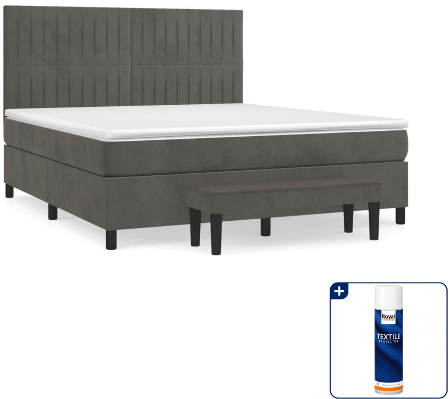 vidaXL Kingsize boxspring met matras en bank - 180 x 200 cm - grijs - Inclusief textielbeschermer 500 ml