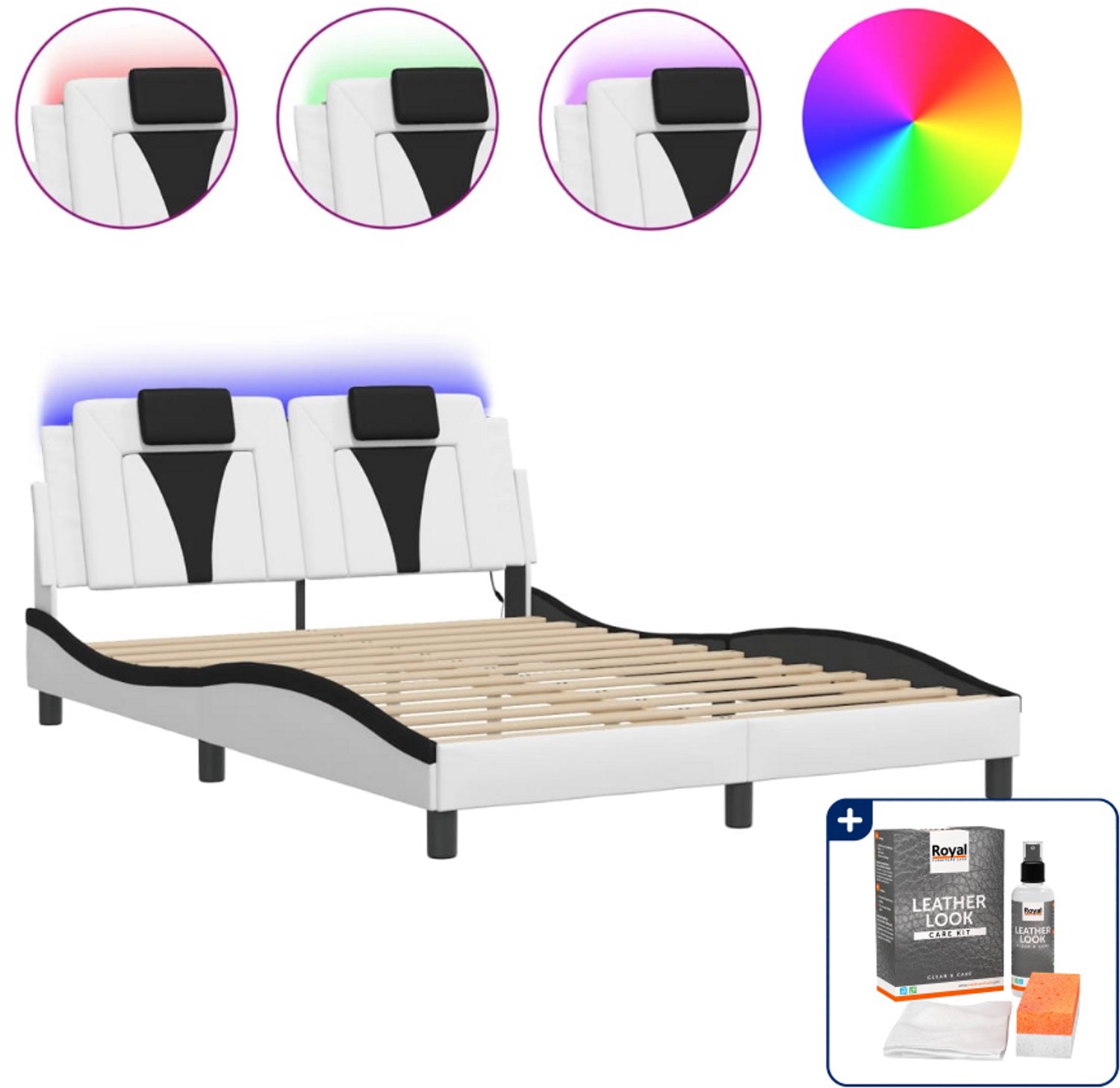 vidaXL Viana bedframe - 140 x 190 cm - wit en zwart - Inclusief onderhoudsset voor kunstleer 150 ml